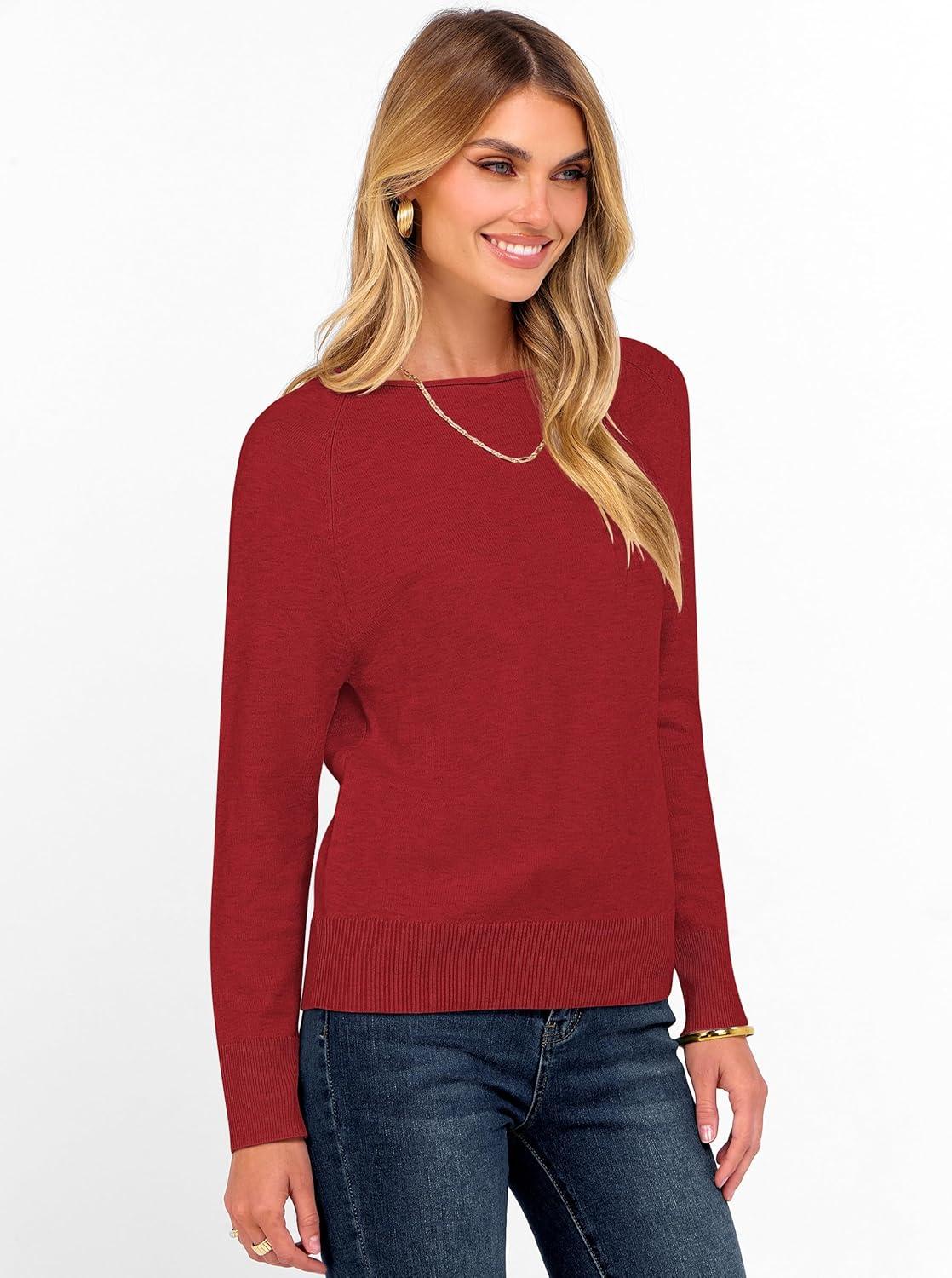 imageANRABESS Womens Long Sleeve Rolled Boat Neck Casual Soft Lightweight Basic Pullover Sweater Top 2025 Fall Shirt Work OutfitsRed