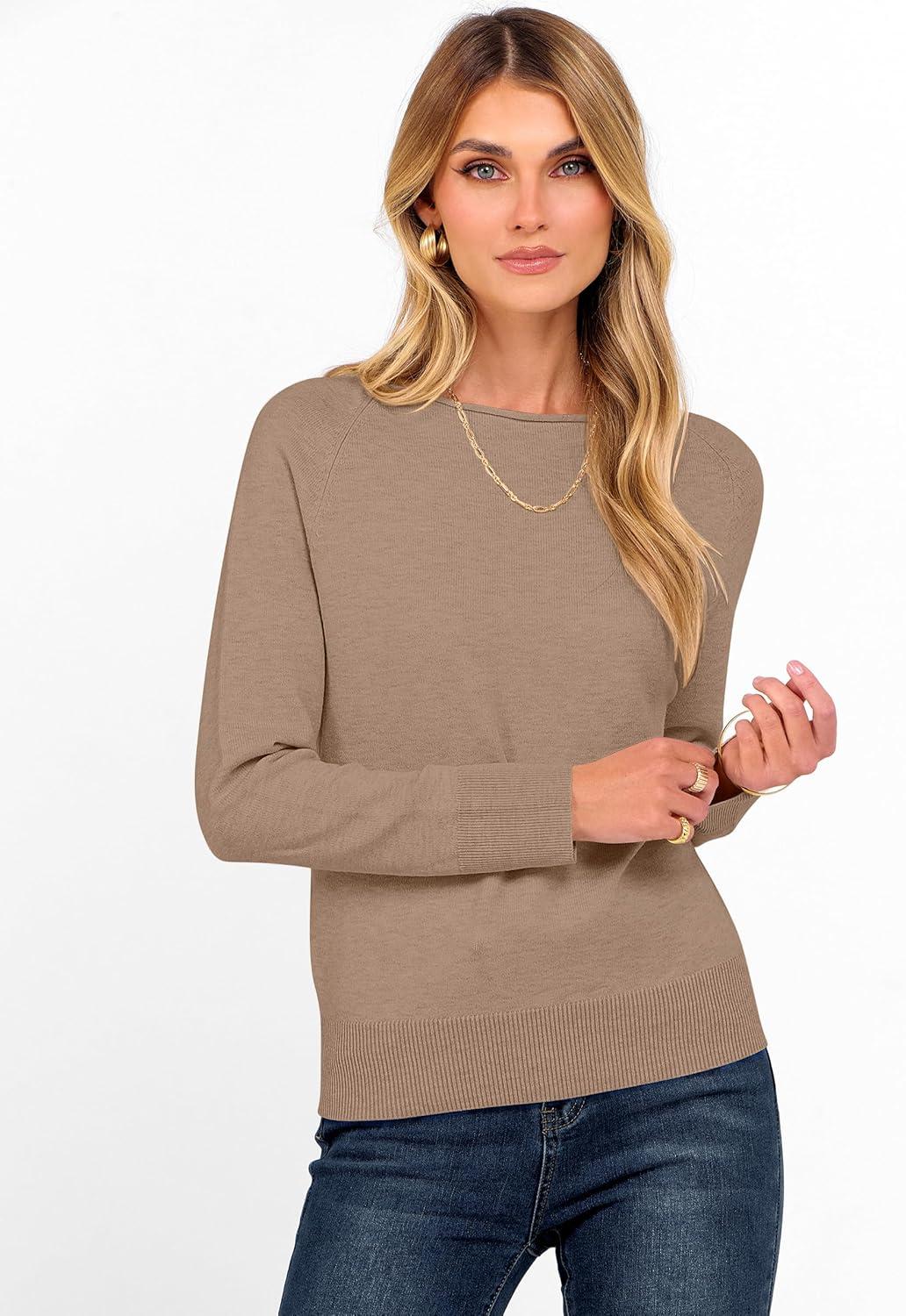 imageANRABESS Womens Long Sleeve Rolled Boat Neck Casual Soft Lightweight Basic Pullover Sweater Top 2025 Fall Shirt Work OutfitsTan