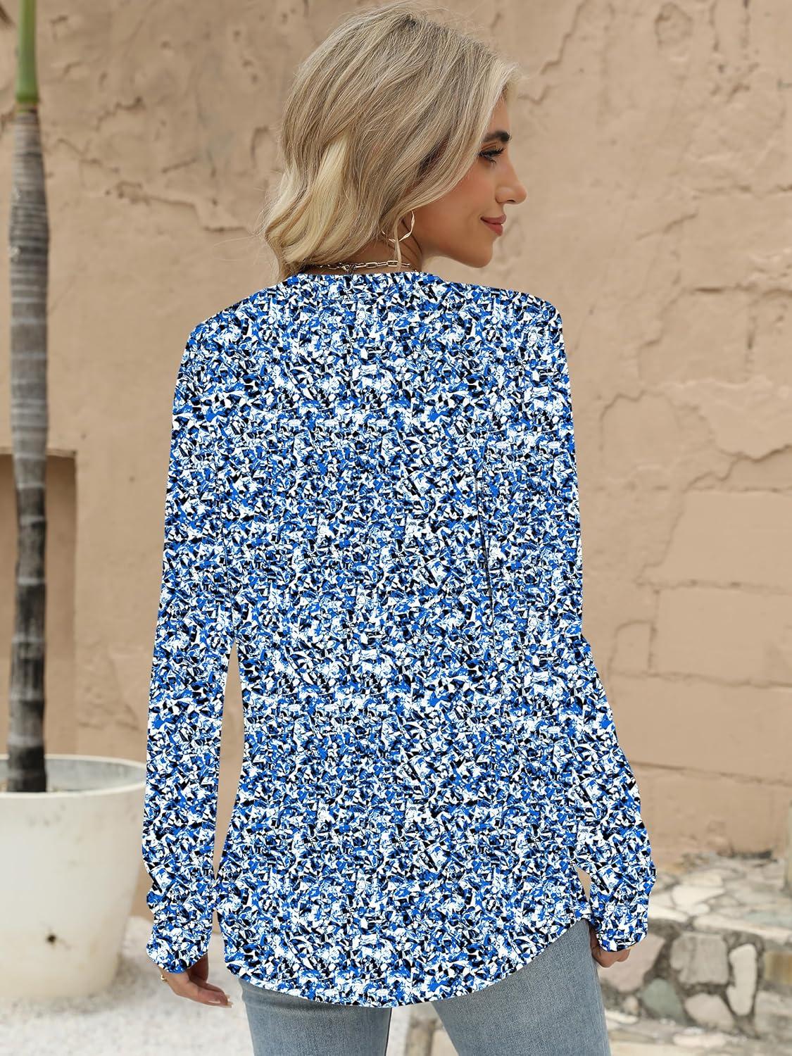 imageANRABESS Womens Long Sleeve Shirts 2025 Fall Henley Business Casual Tops Cute TShirts Work Blouses Outfits Vacation ClothesBlue White Floral