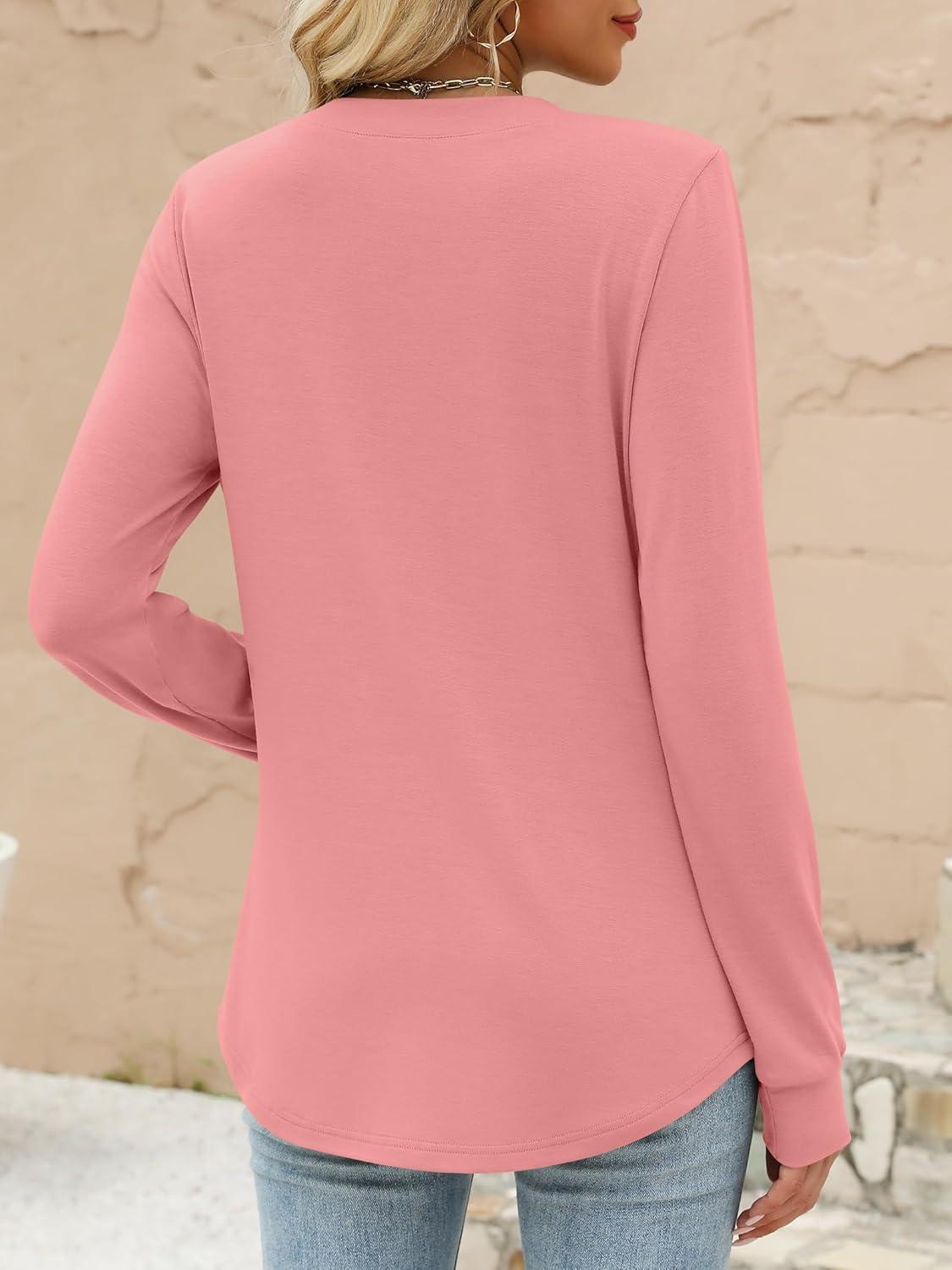 imageANRABESS Womens Long Sleeve Shirts 2025 Fall Henley Business Casual Tops Cute TShirts Work Blouses Outfits Vacation ClothesCoral Pink