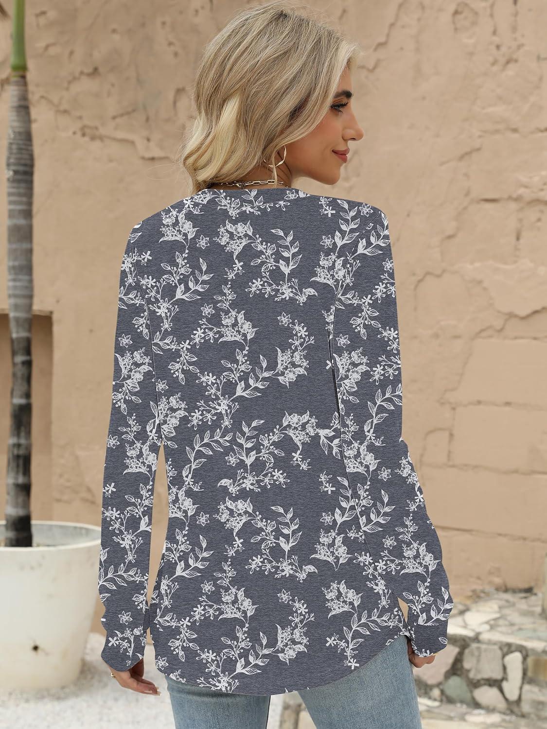 imageANRABESS Womens Long Sleeve Shirts 2025 Fall Henley Business Casual Tops Cute TShirts Work Blouses Outfits Vacation ClothesGrey White Floral