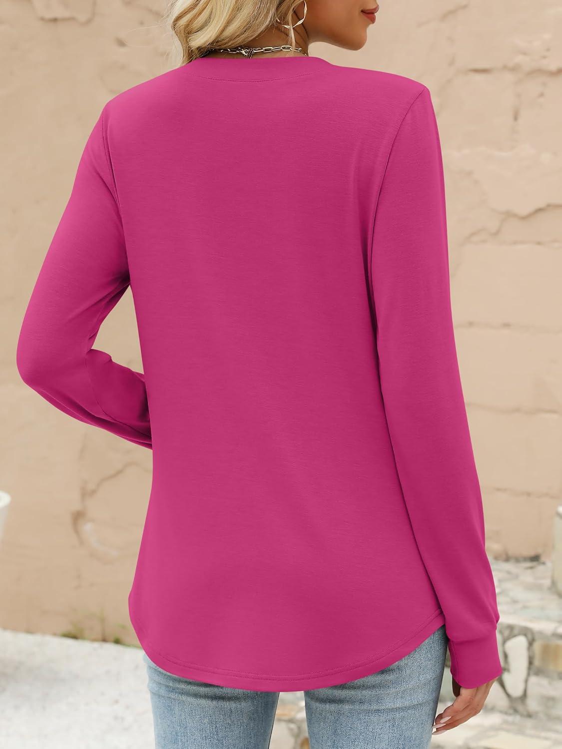 imageANRABESS Womens Long Sleeve Shirts 2025 Fall Henley Business Casual Tops Cute TShirts Work Blouses Outfits Vacation ClothesHot Pink