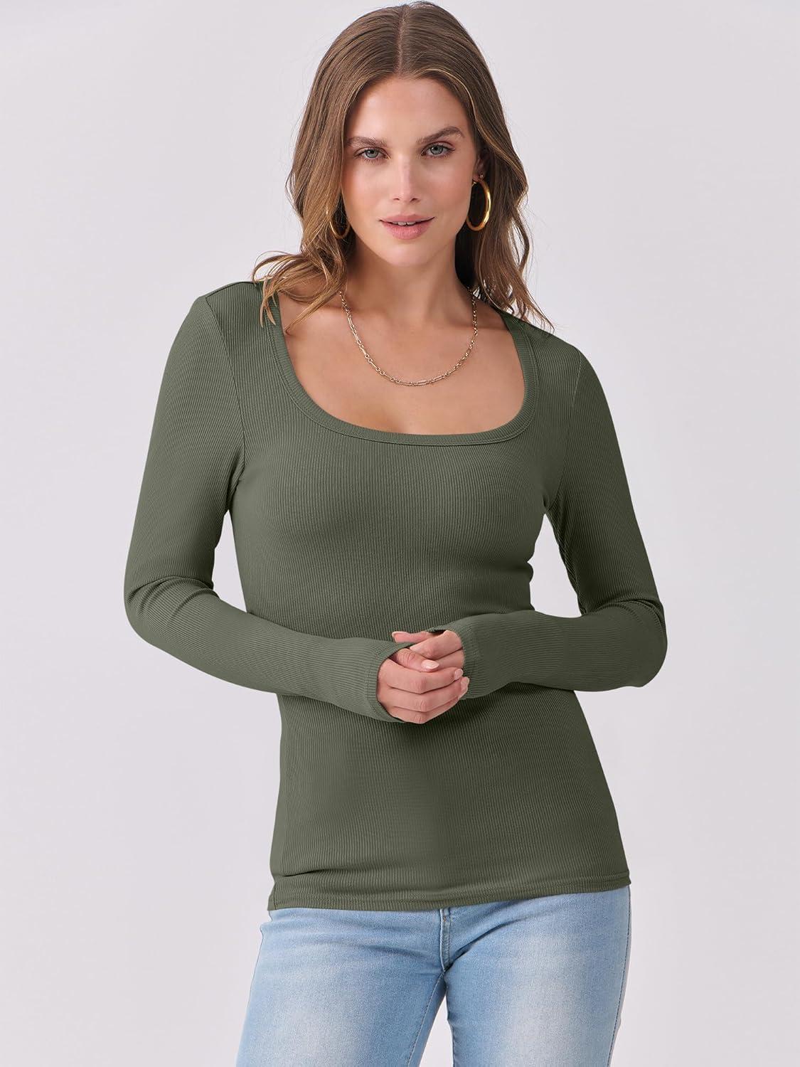 imageANRABESS Womens Long Sleeve Shirts Scoop Neck Ribbed Knit Slim Fitted Tops Casual Basic Tee 2025 Fall Fashion Outfits ClothesArmy Green