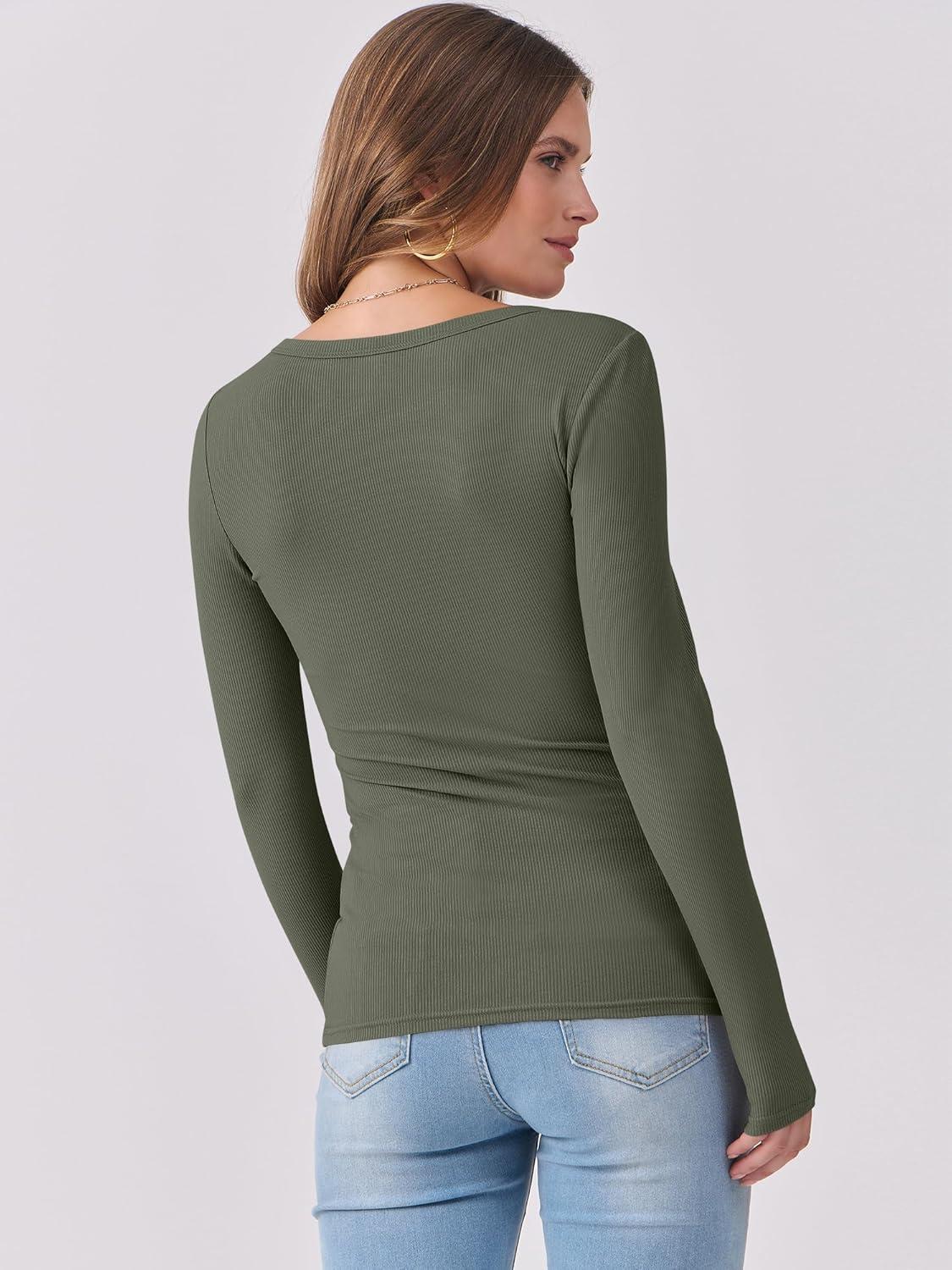 imageANRABESS Womens Long Sleeve Shirts Scoop Neck Ribbed Knit Slim Fitted Tops Casual Basic Tee 2025 Fall Fashion Outfits ClothesArmy Green