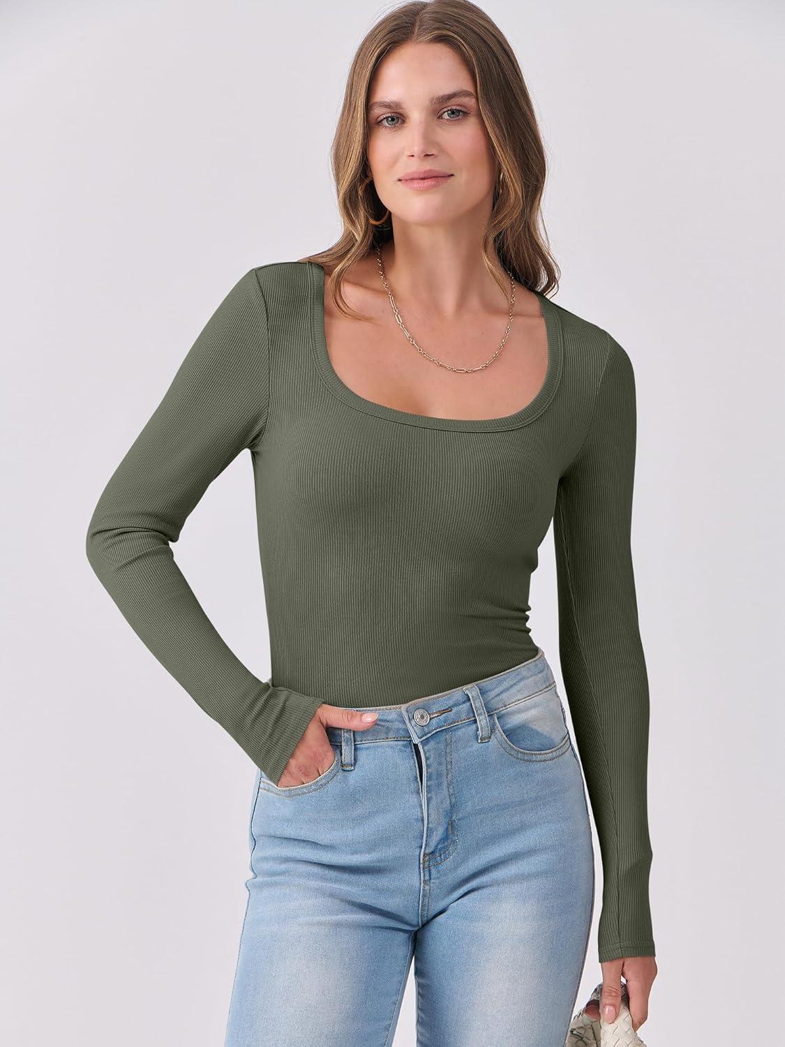 imageANRABESS Womens Long Sleeve Shirts Scoop Neck Ribbed Knit Slim Fitted Tops Casual Basic Tee 2025 Fall Fashion Outfits ClothesArmy Green