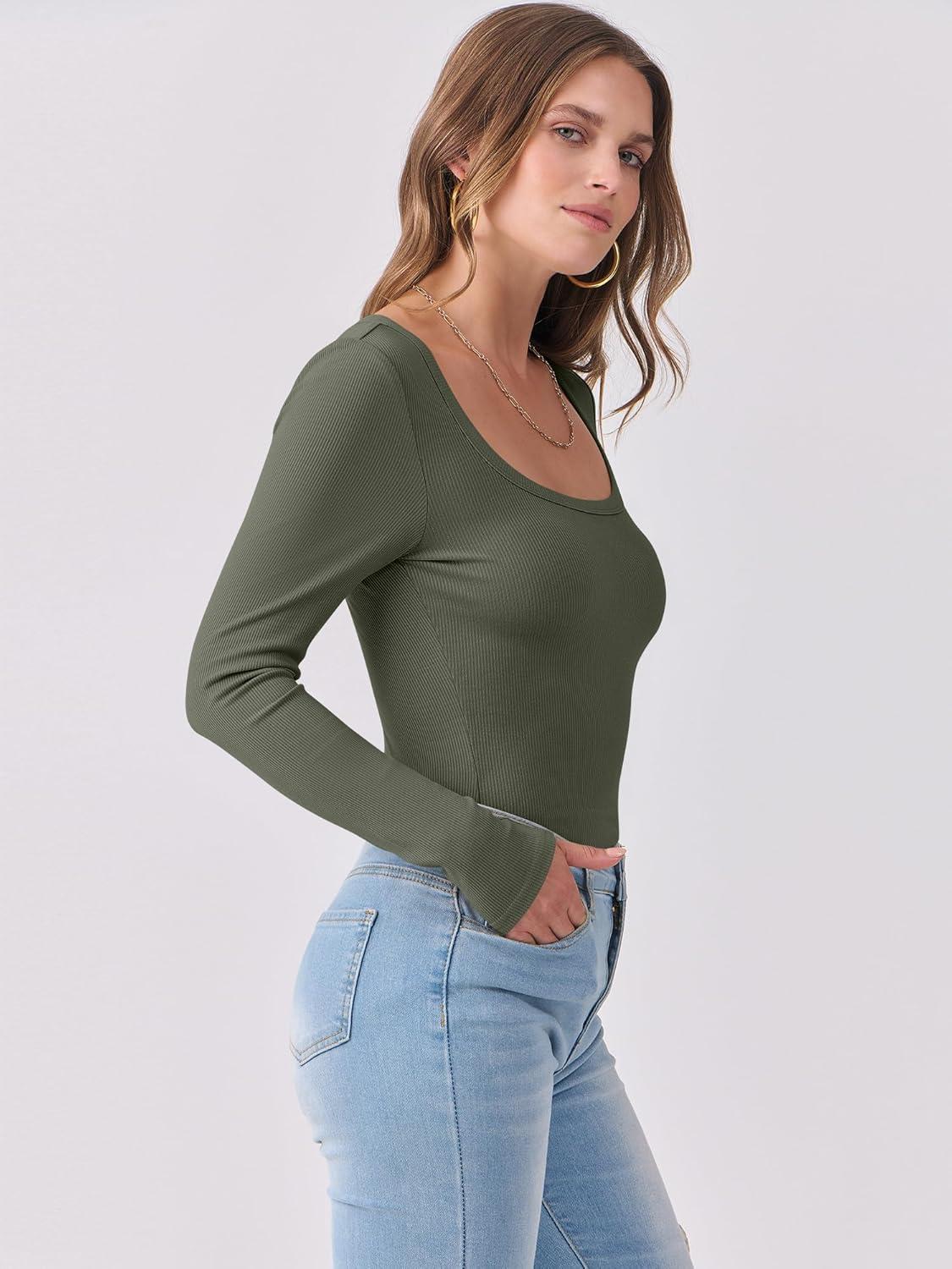 imageANRABESS Womens Long Sleeve Shirts Scoop Neck Ribbed Knit Slim Fitted Tops Casual Basic Tee 2025 Fall Fashion Outfits ClothesArmy Green