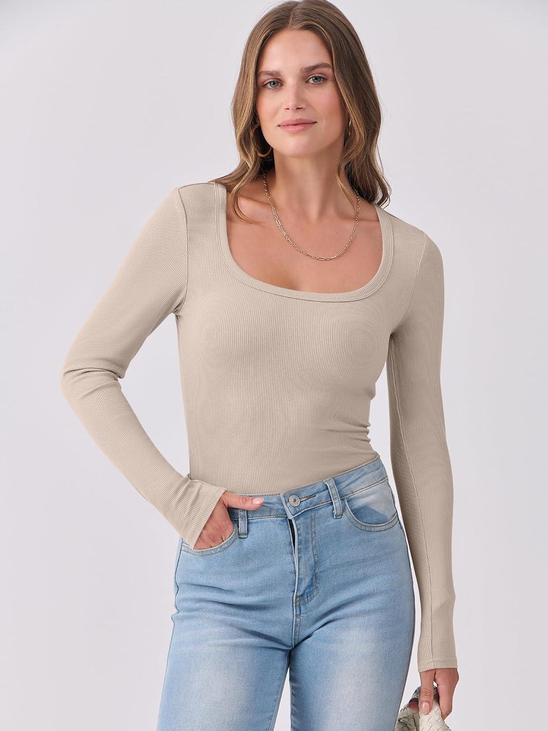 imageANRABESS Womens Long Sleeve Shirts Scoop Neck Ribbed Knit Slim Fitted Tops Casual Basic Tee 2025 Fall Fashion Outfits ClothesBeige