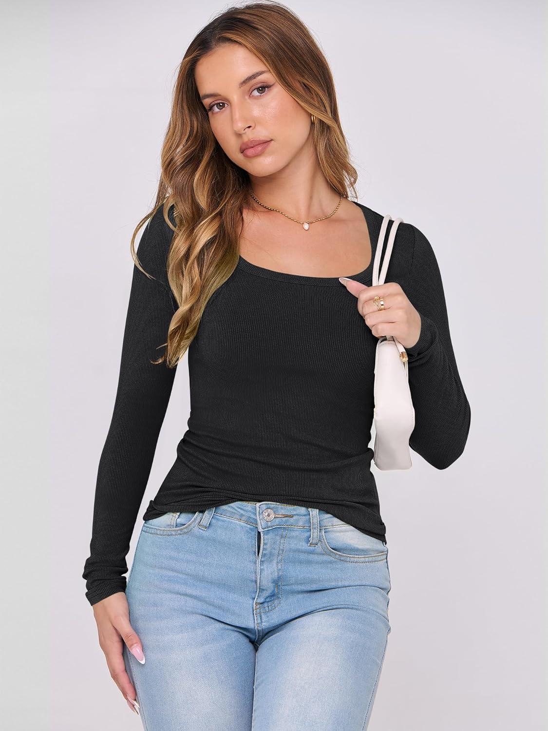 imageANRABESS Womens Long Sleeve Shirts Scoop Neck Ribbed Knit Slim Fitted Tops Casual Basic Tee 2025 Fall Fashion Outfits ClothesBlack