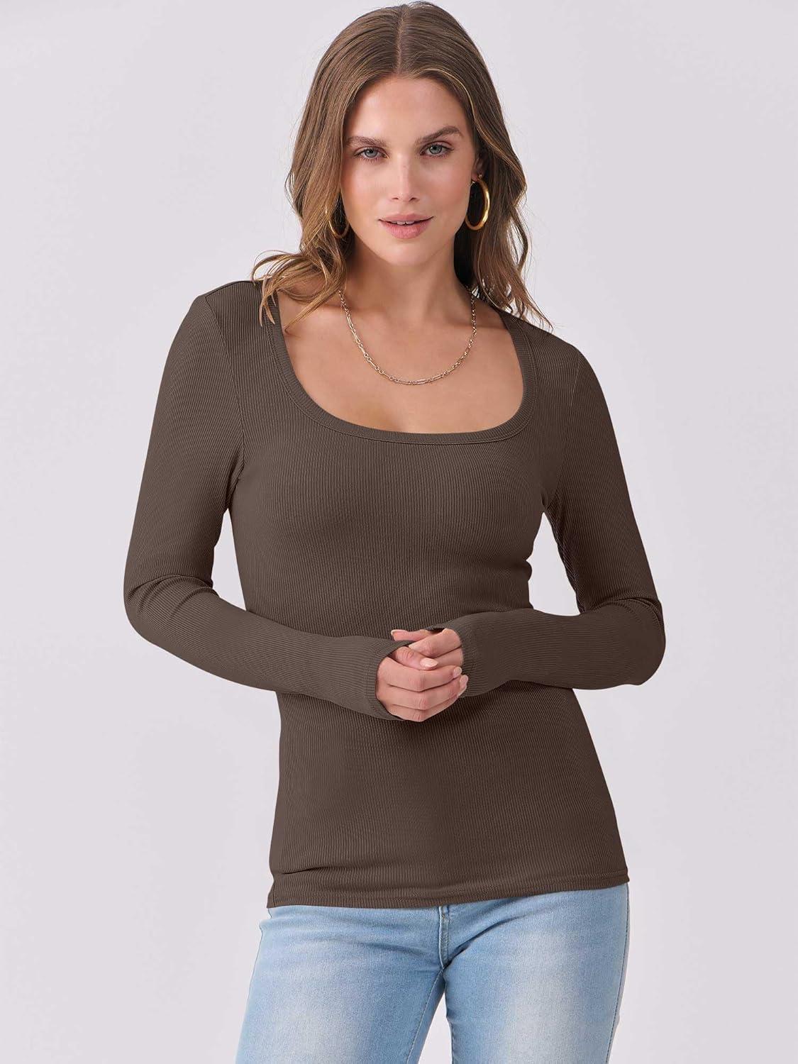 imageANRABESS Womens Long Sleeve Shirts Scoop Neck Ribbed Knit Slim Fitted Tops Casual Basic Tee 2025 Fall Fashion Outfits ClothesCoffee