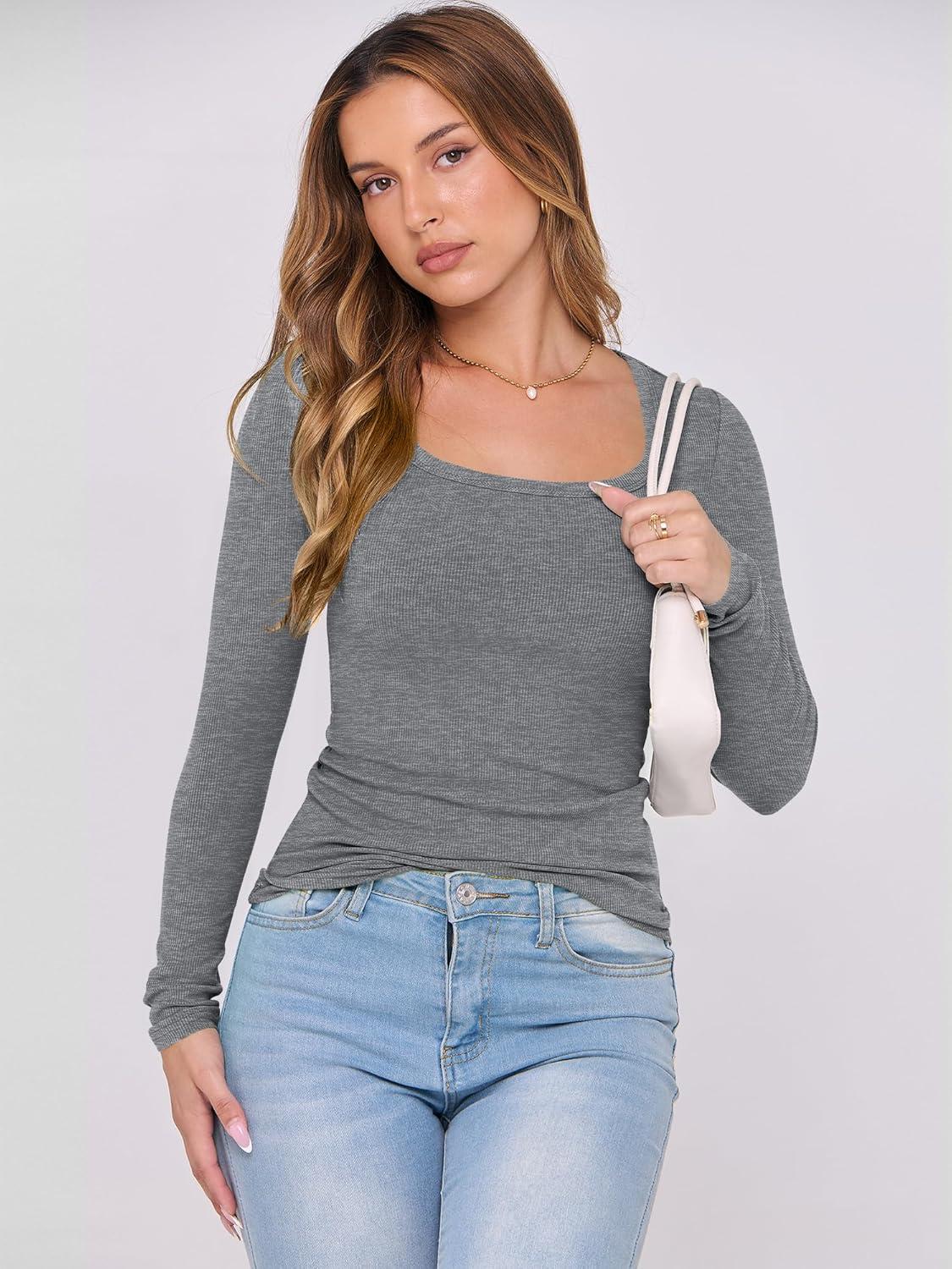 imageANRABESS Womens Long Sleeve Shirts Scoop Neck Ribbed Knit Slim Fitted Tops Casual Basic Tee 2025 Fall Fashion Outfits ClothesDark Grey
