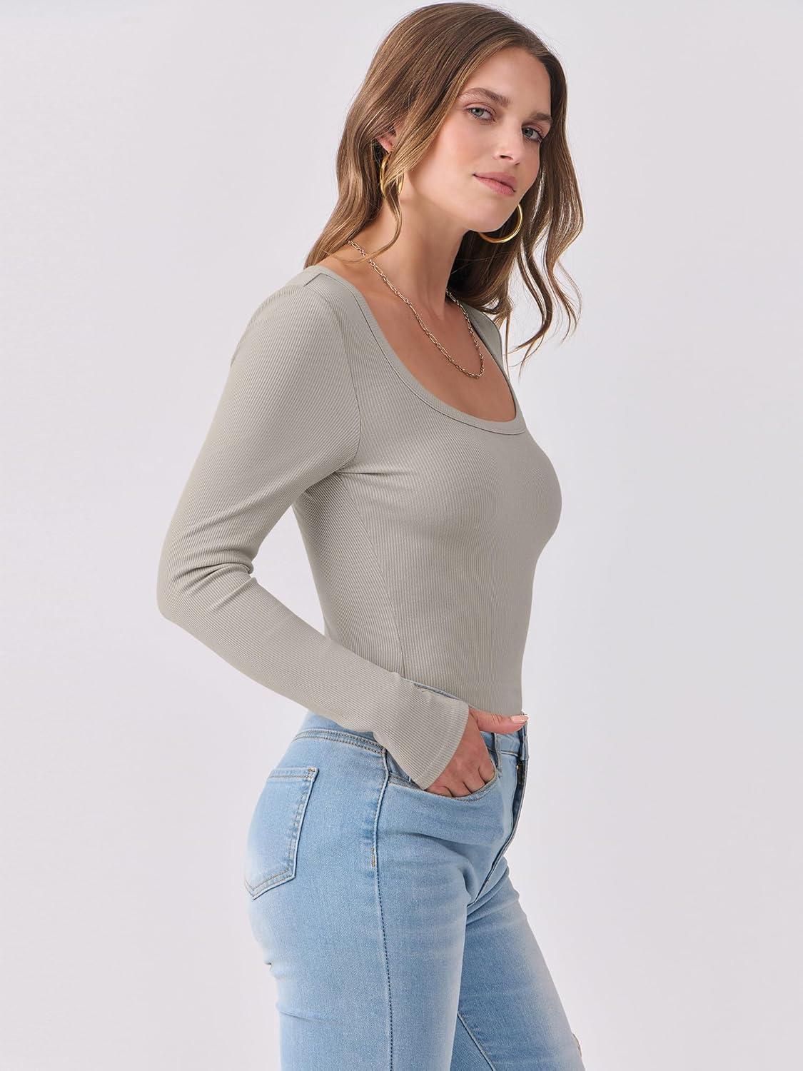 imageANRABESS Womens Long Sleeve Shirts Scoop Neck Ribbed Knit Slim Fitted Tops Casual Basic Tee 2025 Fall Fashion Outfits ClothesDark Khaki