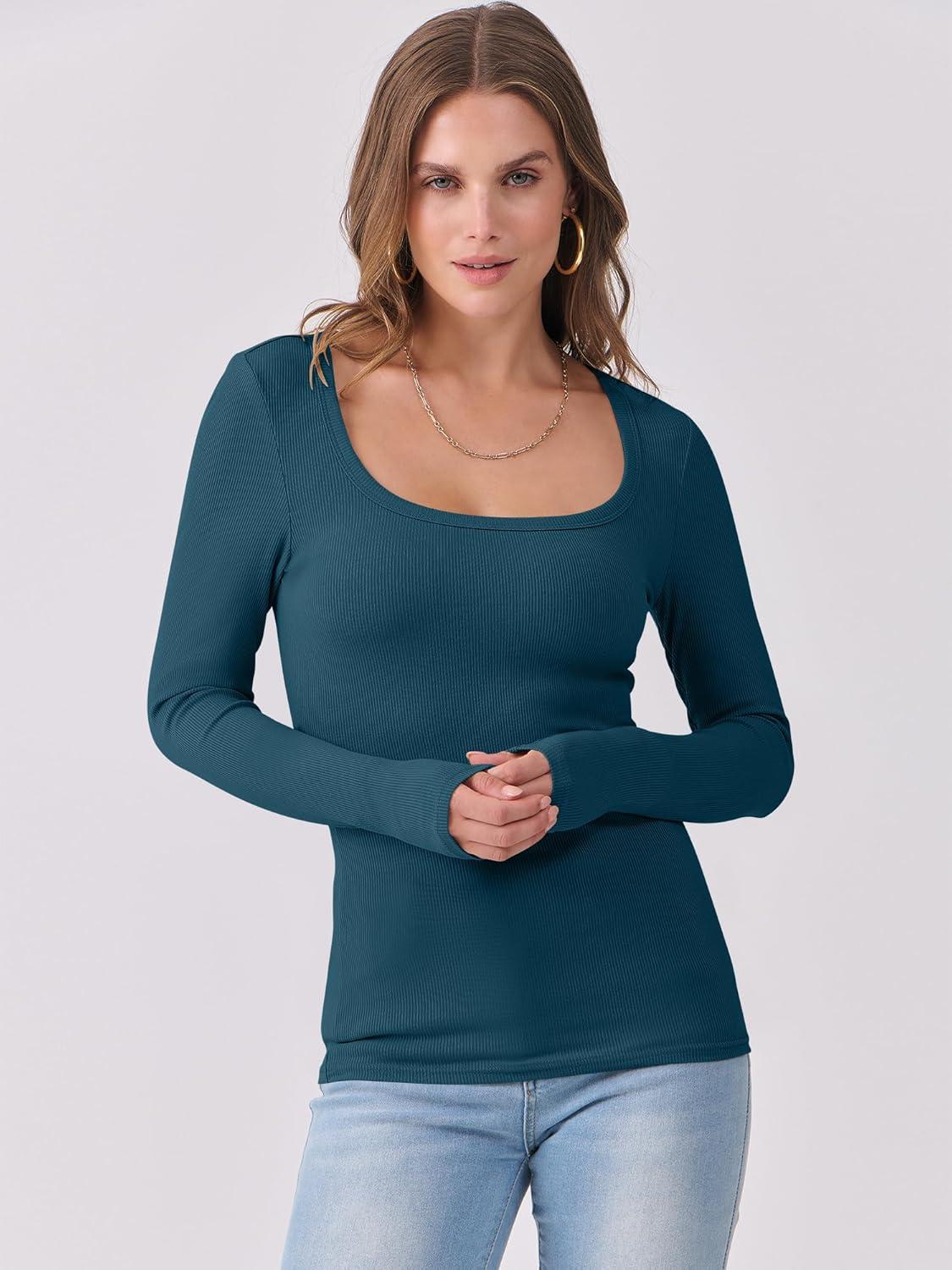 imageANRABESS Womens Long Sleeve Shirts Scoop Neck Ribbed Knit Slim Fitted Tops Casual Basic Tee 2025 Fall Fashion Outfits ClothesDeep Blue