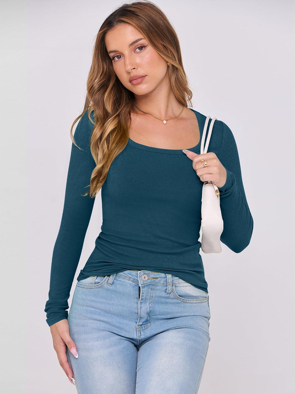 imageANRABESS Womens Long Sleeve Shirts Scoop Neck Ribbed Knit Slim Fitted Tops Casual Basic Tee 2025 Fall Fashion Outfits ClothesDeep Blue