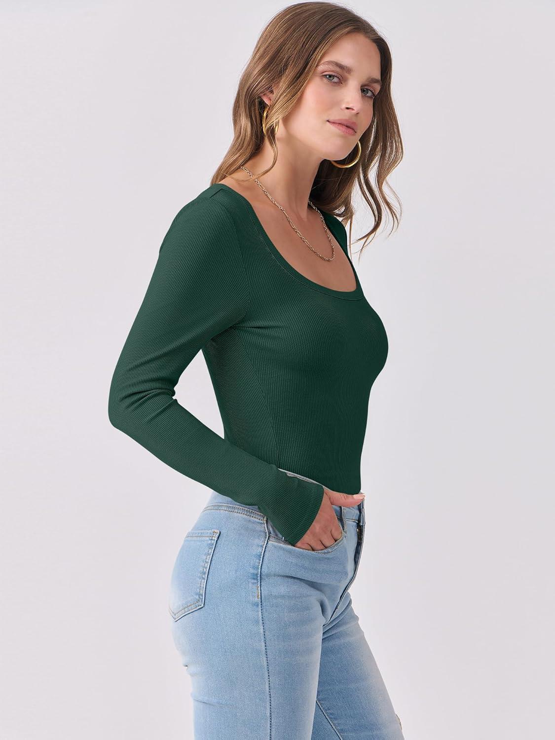imageANRABESS Womens Long Sleeve Shirts Scoop Neck Ribbed Knit Slim Fitted Tops Casual Basic Tee 2025 Fall Fashion Outfits ClothesDeep Green