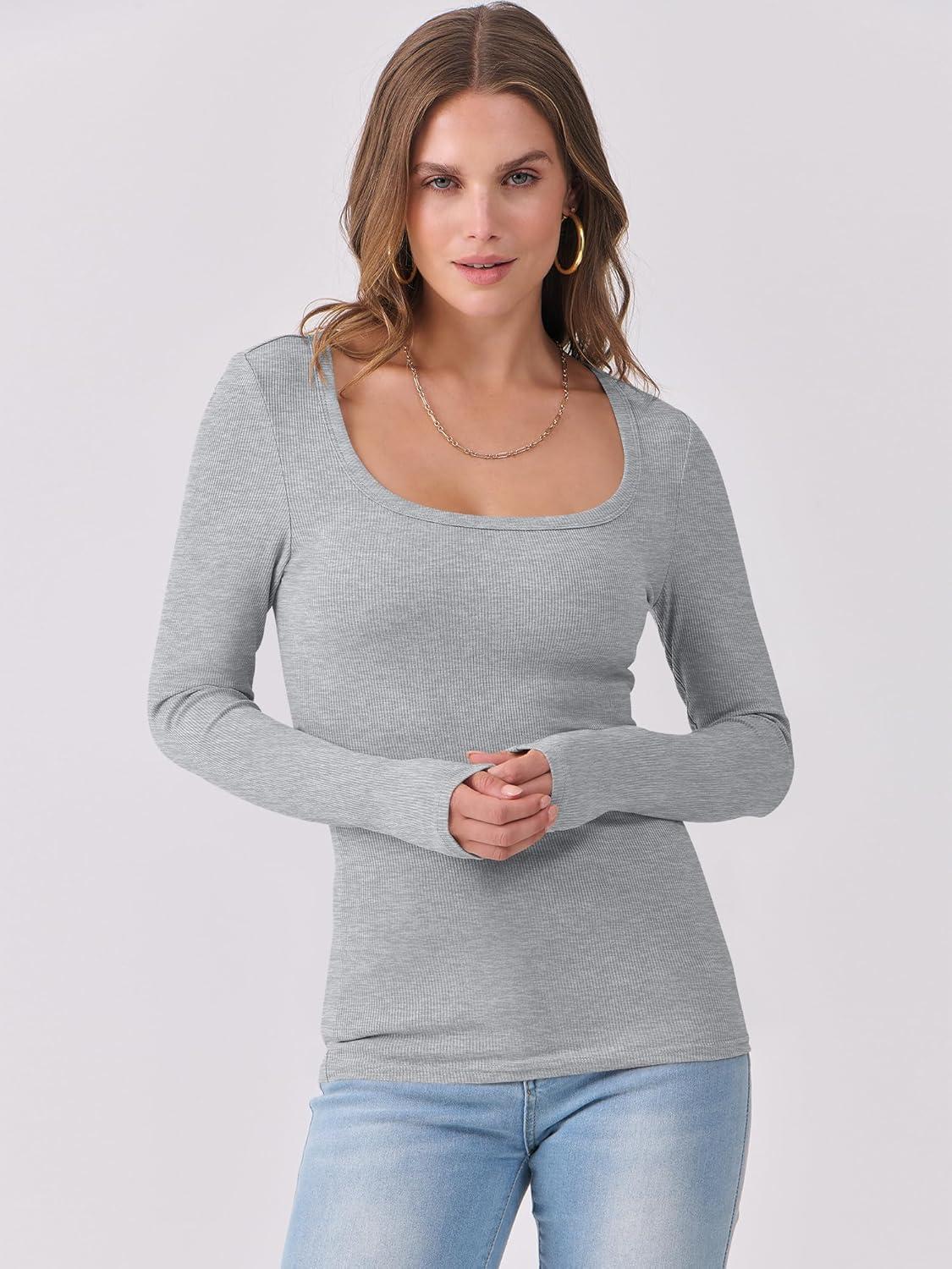 imageANRABESS Womens Long Sleeve Shirts Scoop Neck Ribbed Knit Slim Fitted Tops Casual Basic Tee 2025 Fall Fashion Outfits ClothesGrey
