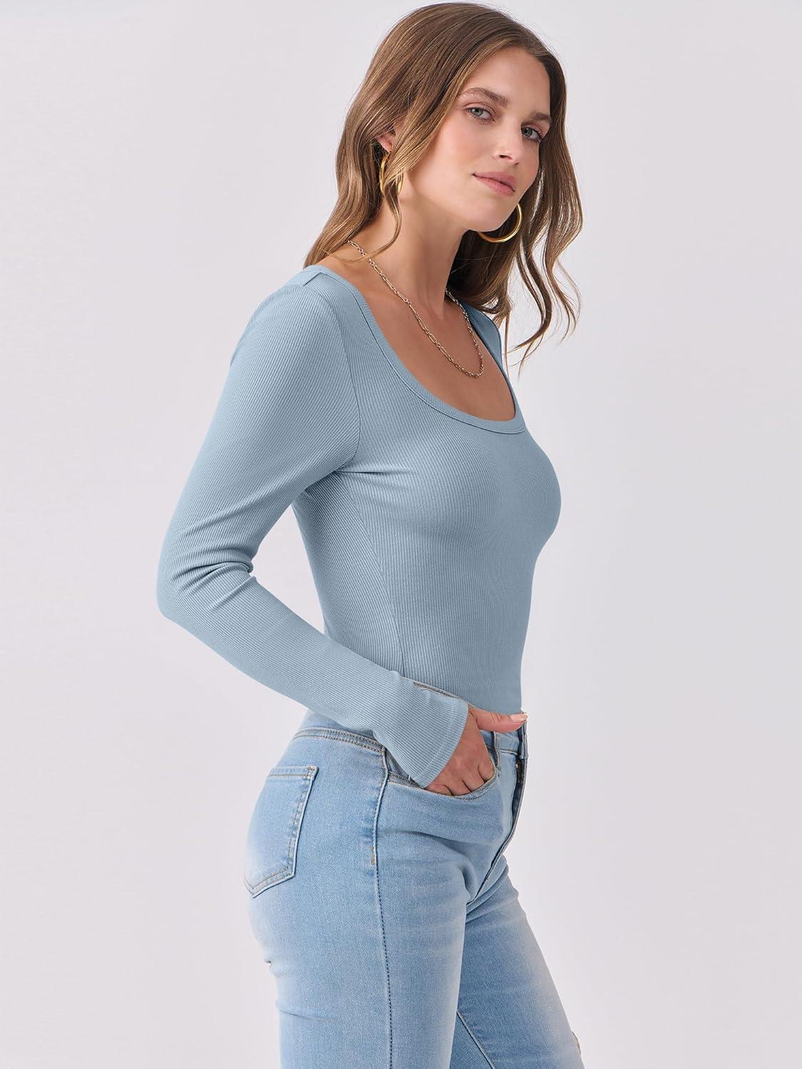 imageANRABESS Womens Long Sleeve Shirts Scoop Neck Ribbed Knit Slim Fitted Tops Casual Basic Tee 2025 Fall Fashion Outfits ClothesGrey Blue