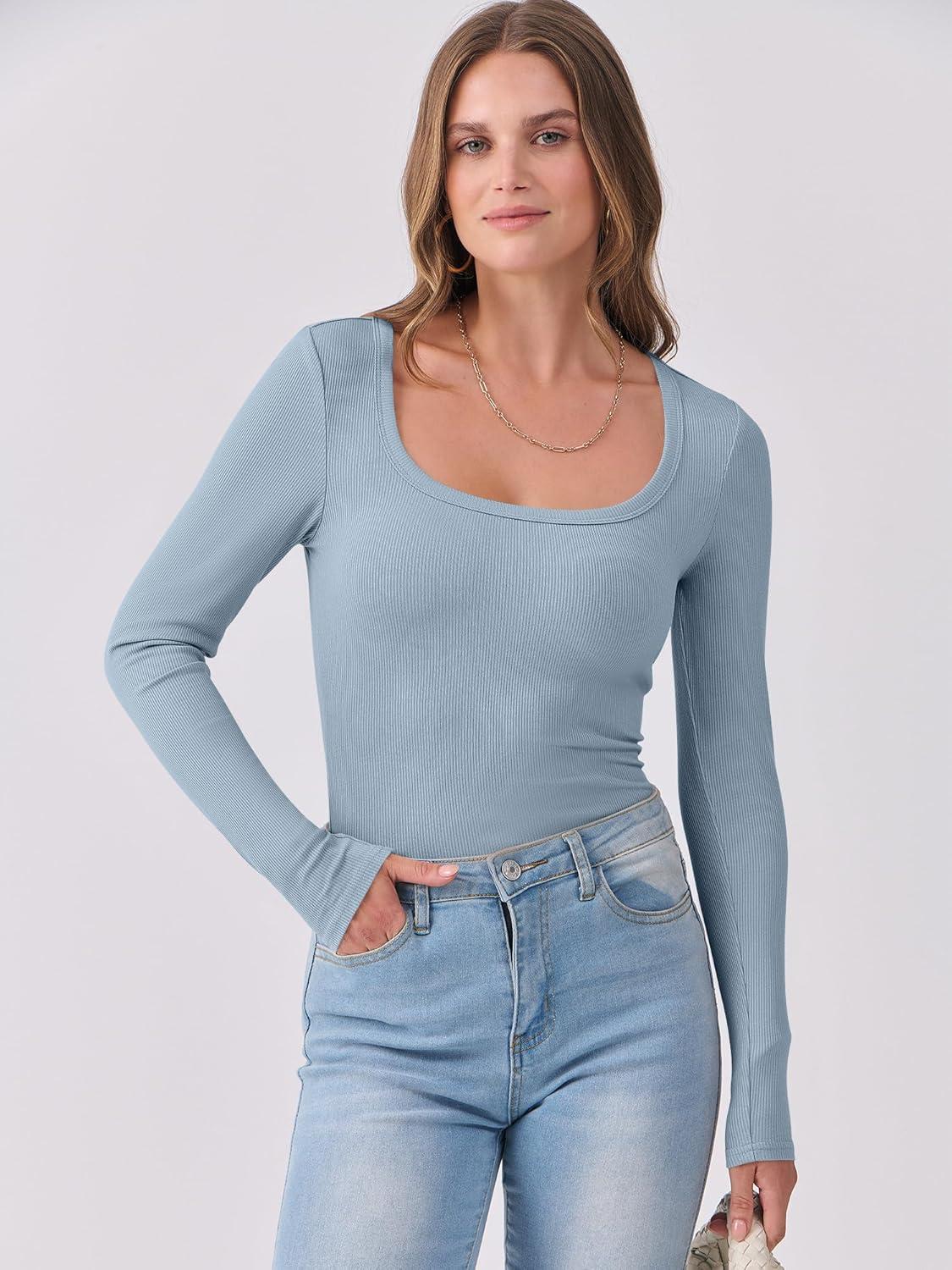 imageANRABESS Womens Long Sleeve Shirts Scoop Neck Ribbed Knit Slim Fitted Tops Casual Basic Tee 2025 Fall Fashion Outfits ClothesGrey Blue