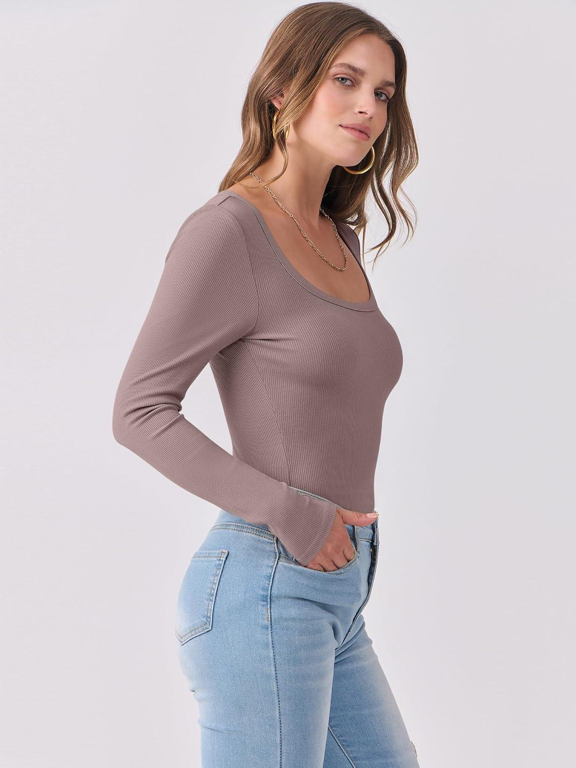 imageANRABESS Womens Long Sleeve Shirts Scoop Neck Ribbed Knit Slim Fitted Tops Casual Basic Tee 2025 Fall Fashion Outfits ClothesGrey Pink