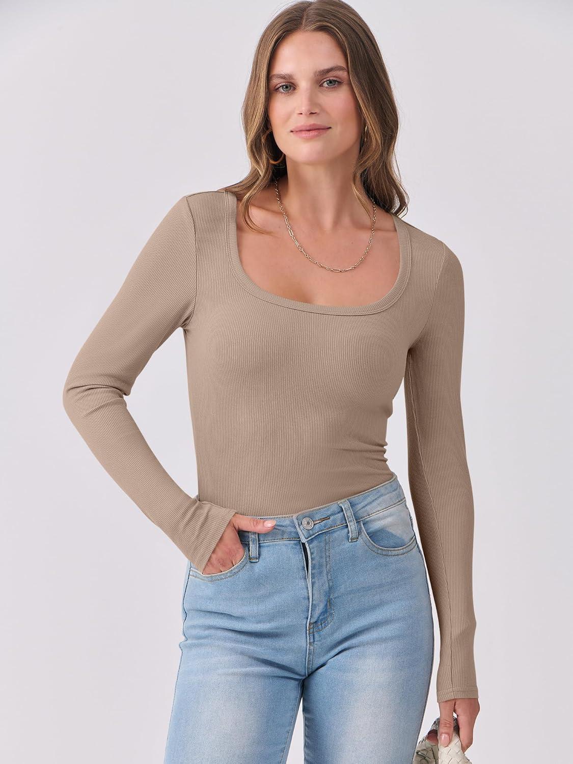 imageANRABESS Womens Long Sleeve Shirts Scoop Neck Ribbed Knit Slim Fitted Tops Casual Basic Tee 2025 Fall Fashion Outfits ClothesKhaki