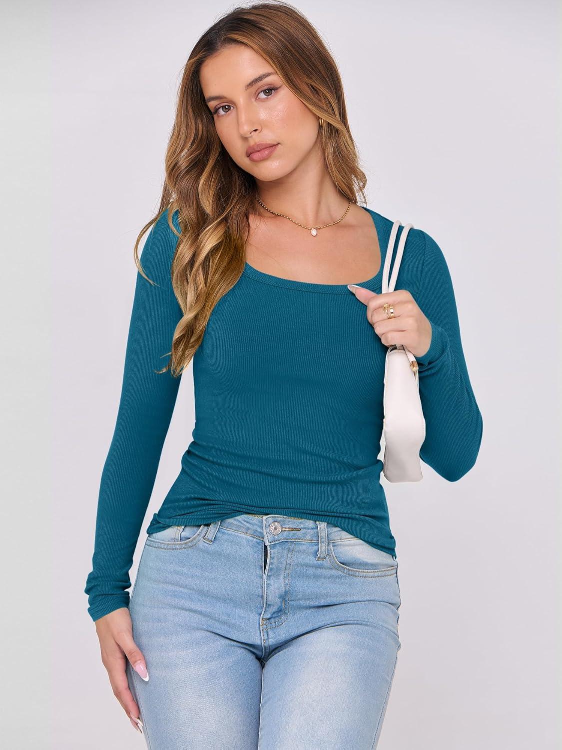 imageANRABESS Womens Long Sleeve Shirts Scoop Neck Ribbed Knit Slim Fitted Tops Casual Basic Tee 2025 Fall Fashion Outfits ClothesLake Blue