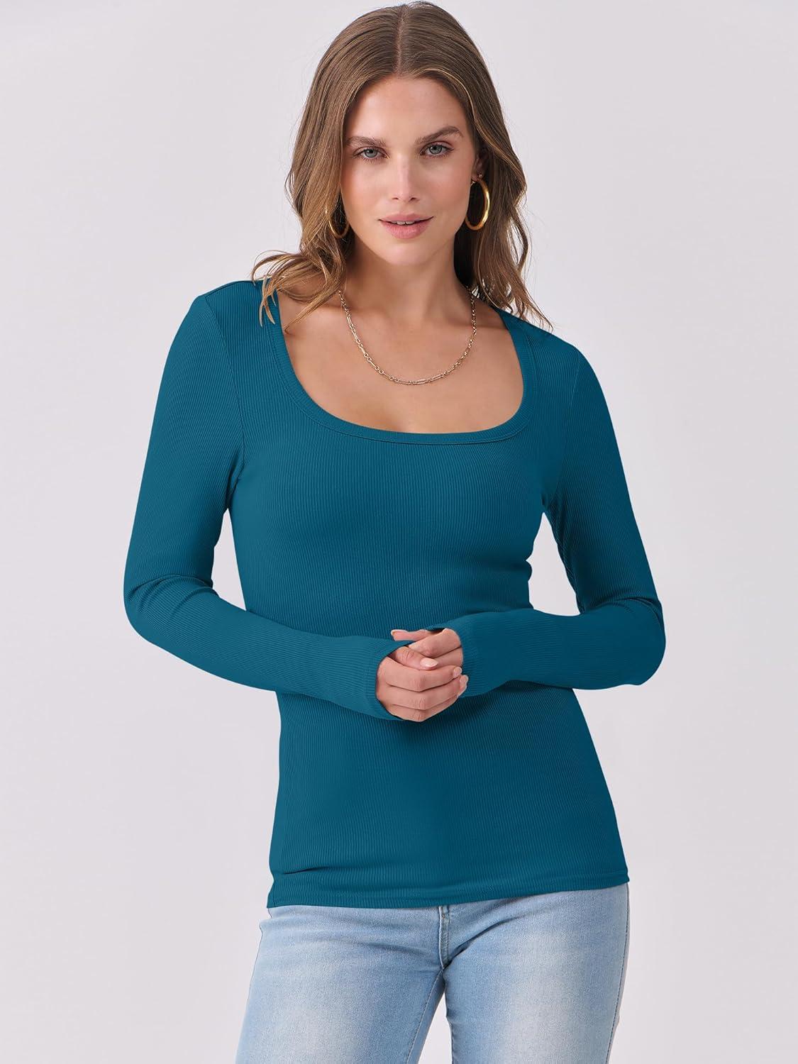 imageANRABESS Womens Long Sleeve Shirts Scoop Neck Ribbed Knit Slim Fitted Tops Casual Basic Tee 2025 Fall Fashion Outfits ClothesLake Blue