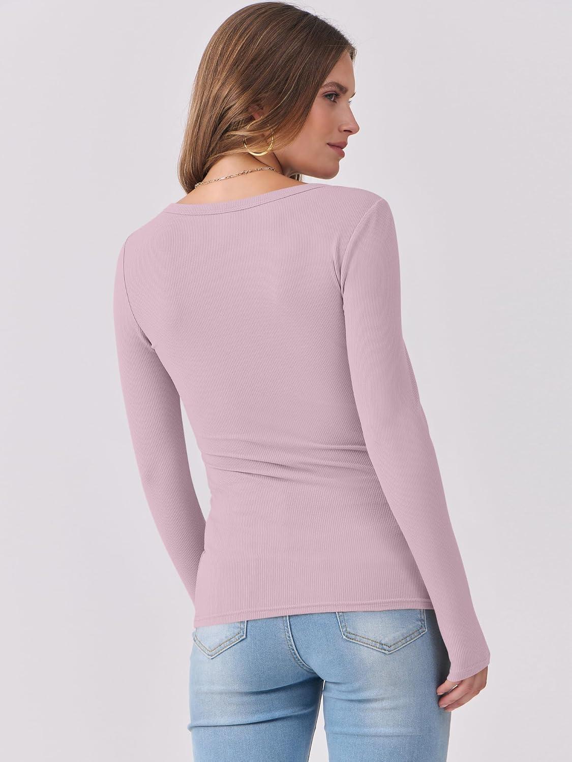 imageANRABESS Womens Long Sleeve Shirts Scoop Neck Ribbed Knit Slim Fitted Tops Casual Basic Tee 2025 Fall Fashion Outfits ClothesLight Pink