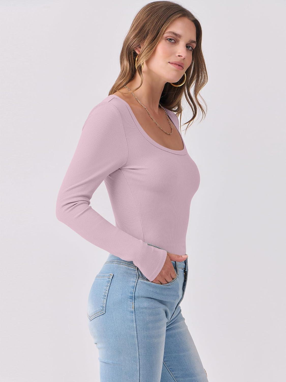 imageANRABESS Womens Long Sleeve Shirts Scoop Neck Ribbed Knit Slim Fitted Tops Casual Basic Tee 2025 Fall Fashion Outfits ClothesLight Pink