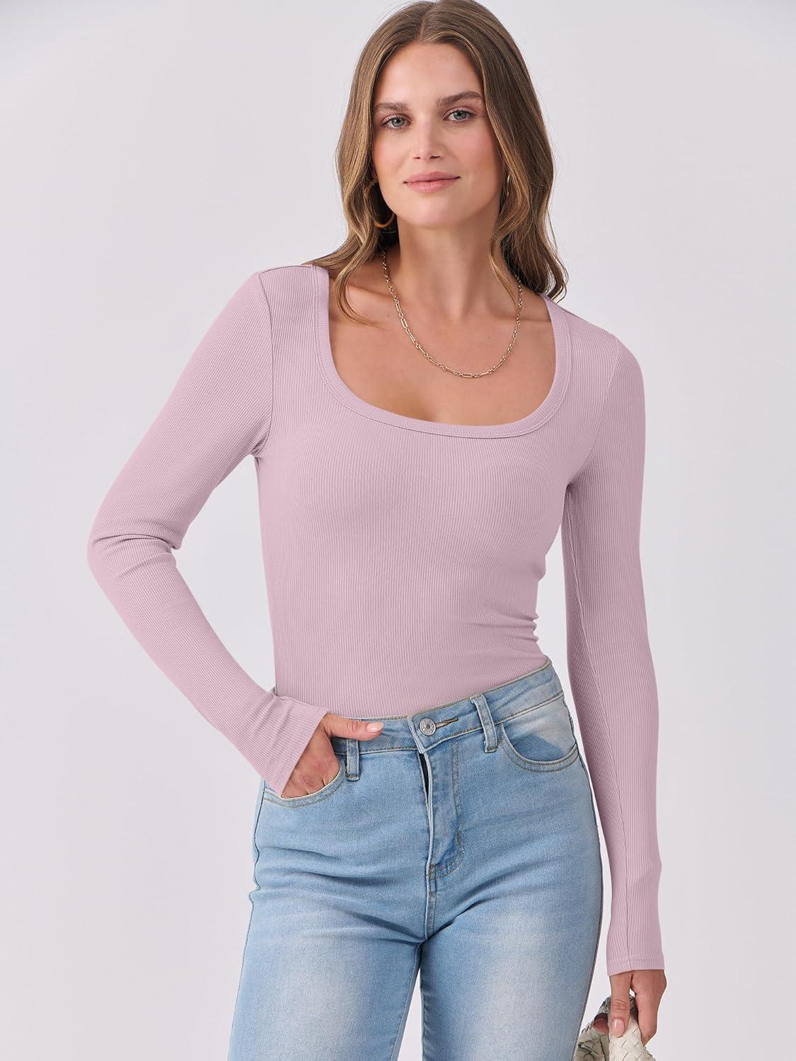 imageANRABESS Womens Long Sleeve Shirts Scoop Neck Ribbed Knit Slim Fitted Tops Casual Basic Tee 2025 Fall Fashion Outfits ClothesLight Pink