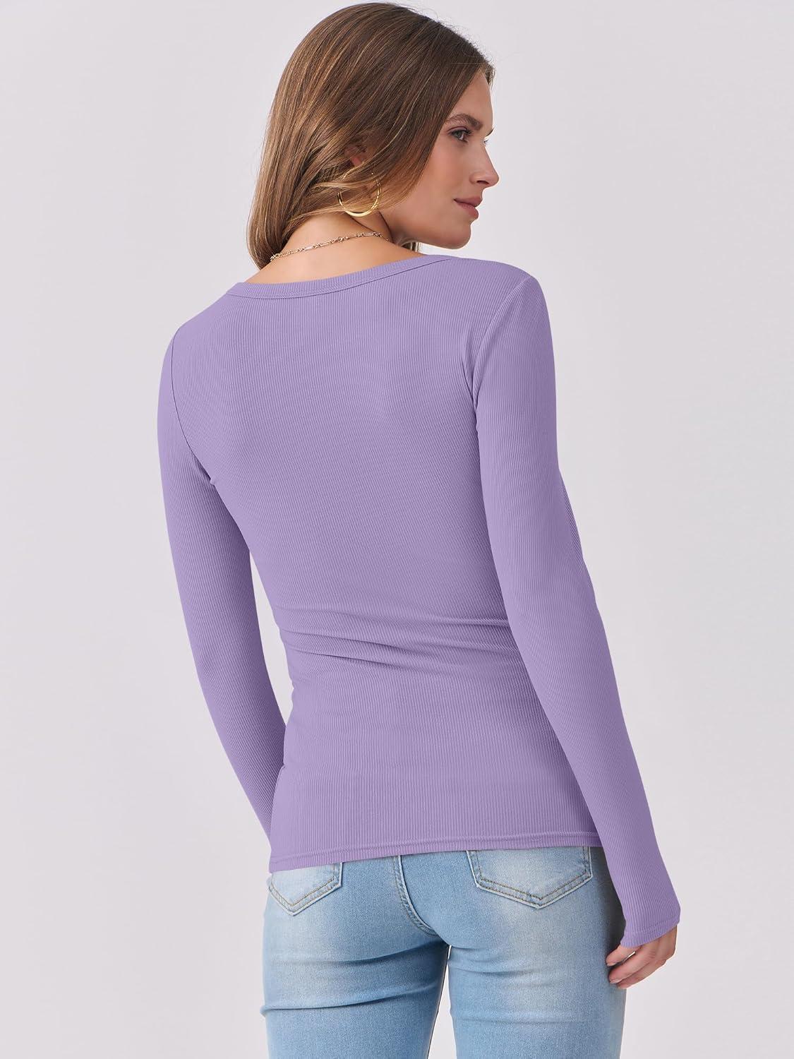 imageANRABESS Womens Long Sleeve Shirts Scoop Neck Ribbed Knit Slim Fitted Tops Casual Basic Tee 2025 Fall Fashion Outfits ClothesLight Purple