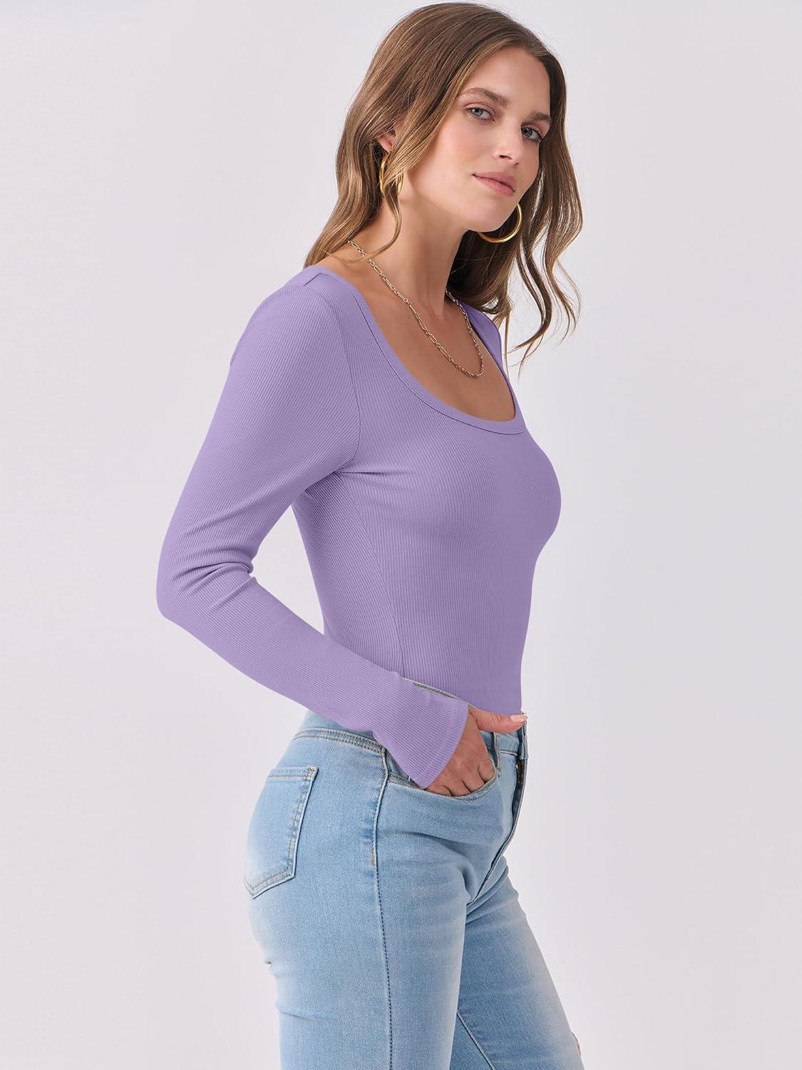 imageANRABESS Womens Long Sleeve Shirts Scoop Neck Ribbed Knit Slim Fitted Tops Casual Basic Tee 2025 Fall Fashion Outfits ClothesLight Purple
