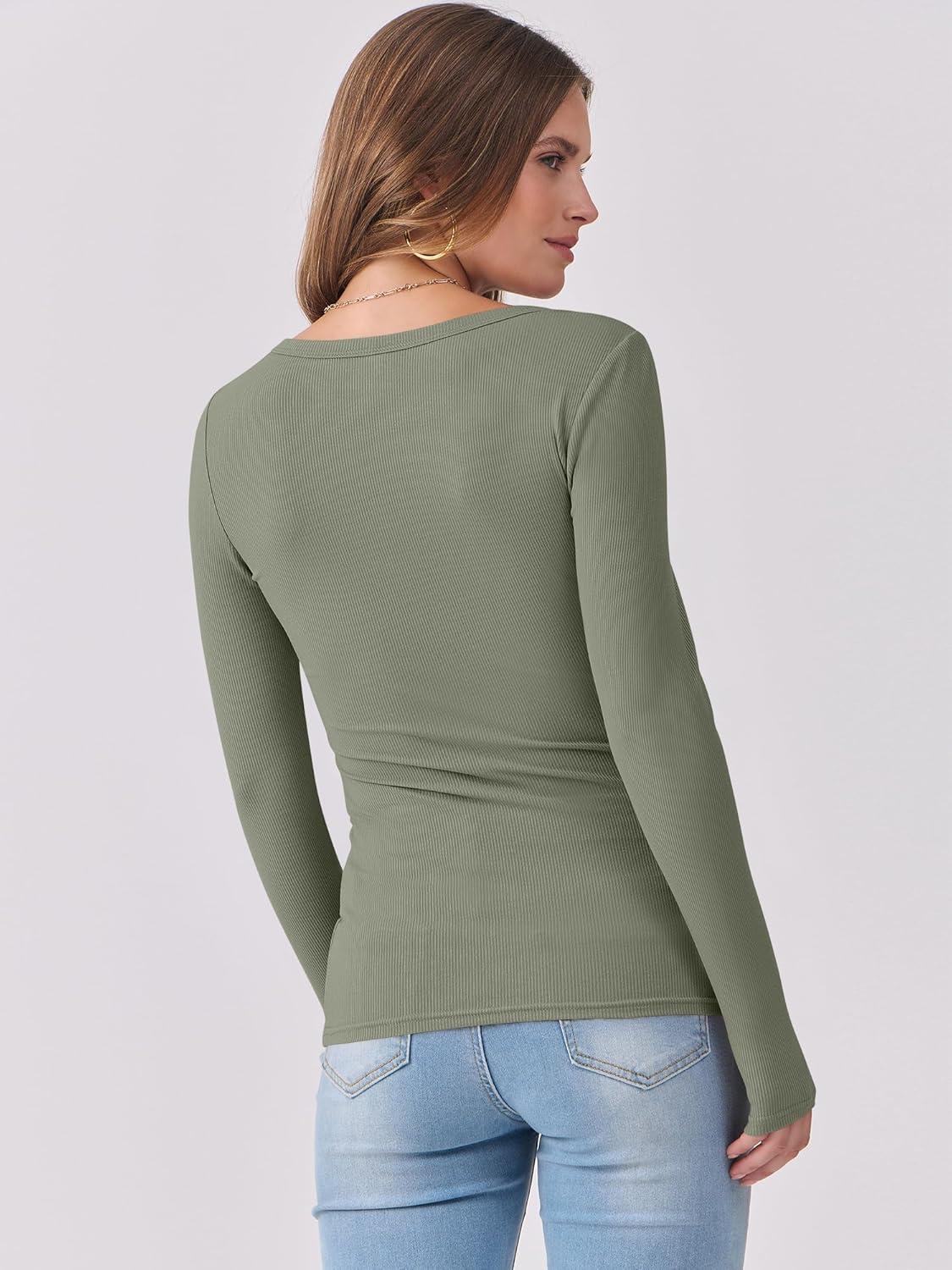 imageANRABESS Womens Long Sleeve Shirts Scoop Neck Ribbed Knit Slim Fitted Tops Casual Basic Tee 2025 Fall Fashion Outfits ClothesOlive