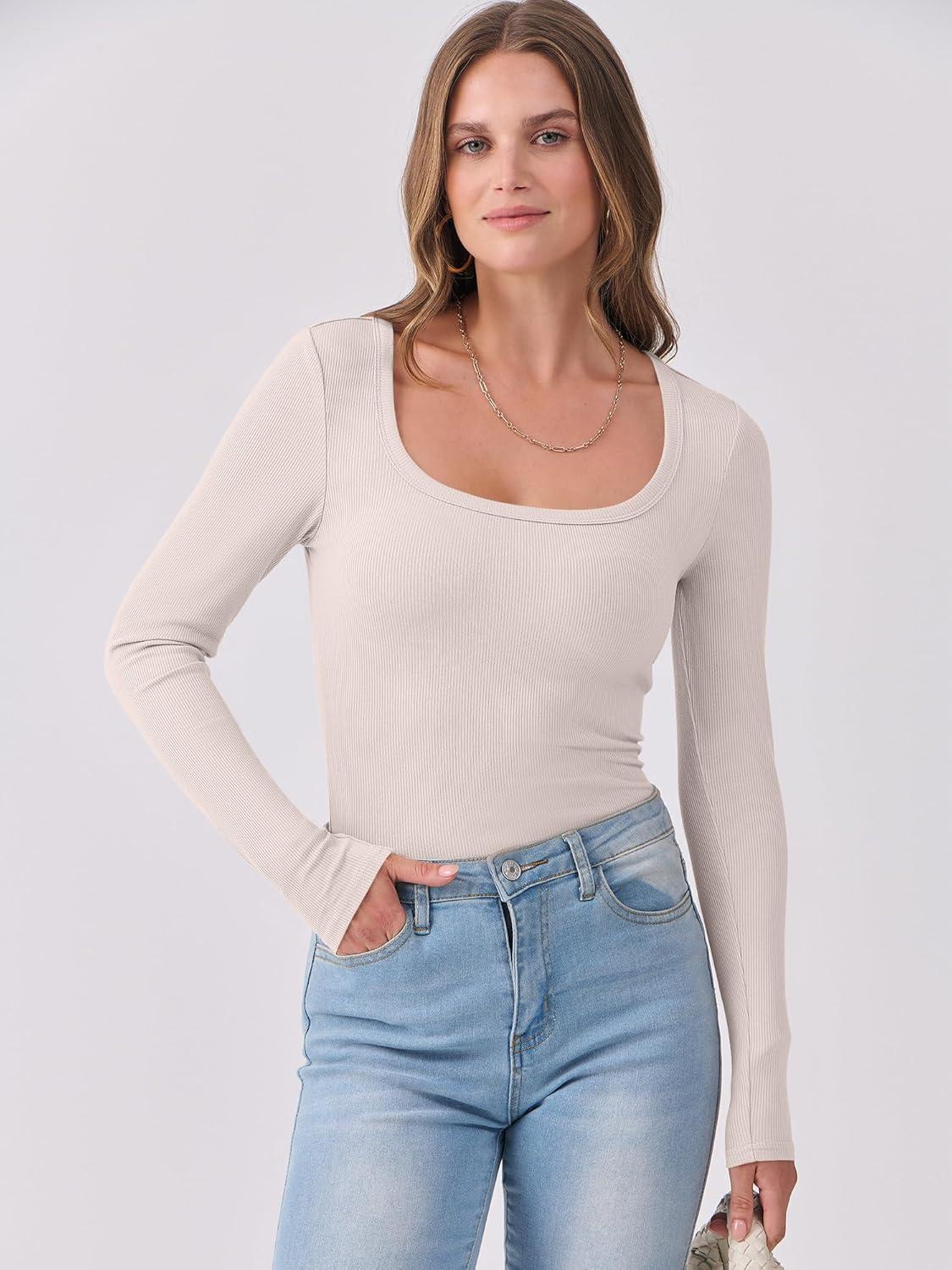 imageANRABESS Womens Long Sleeve Shirts Scoop Neck Ribbed Knit Slim Fitted Tops Casual Basic Tee 2025 Fall Fashion Outfits ClothesParchment