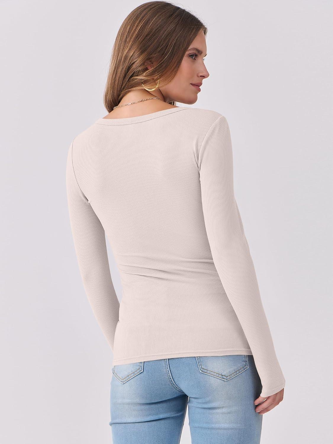 imageANRABESS Womens Long Sleeve Shirts Scoop Neck Ribbed Knit Slim Fitted Tops Casual Basic Tee 2025 Fall Fashion Outfits ClothesParchment