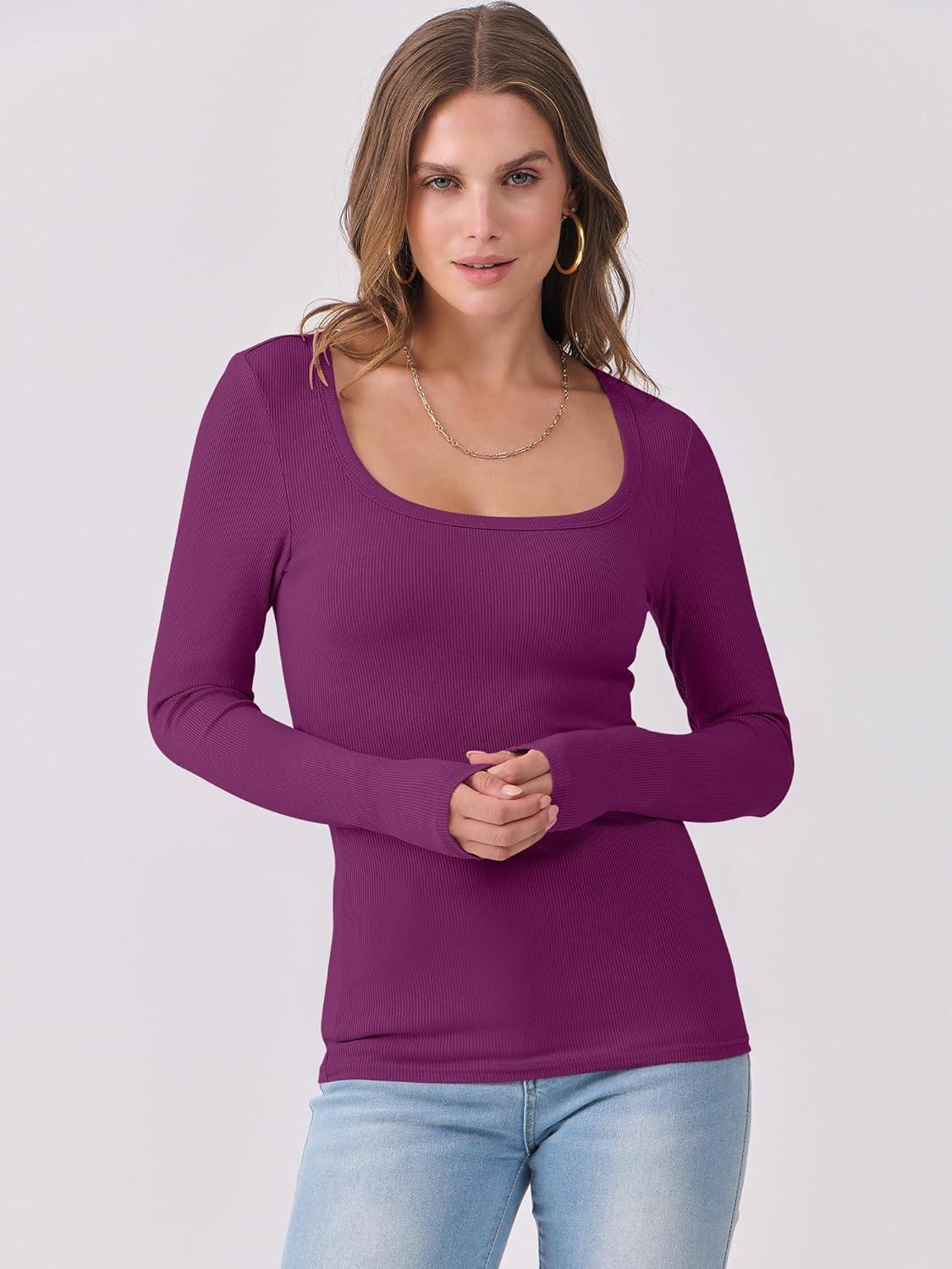 imageANRABESS Womens Long Sleeve Shirts Scoop Neck Ribbed Knit Slim Fitted Tops Casual Basic Tee 2025 Fall Fashion Outfits ClothesPurple