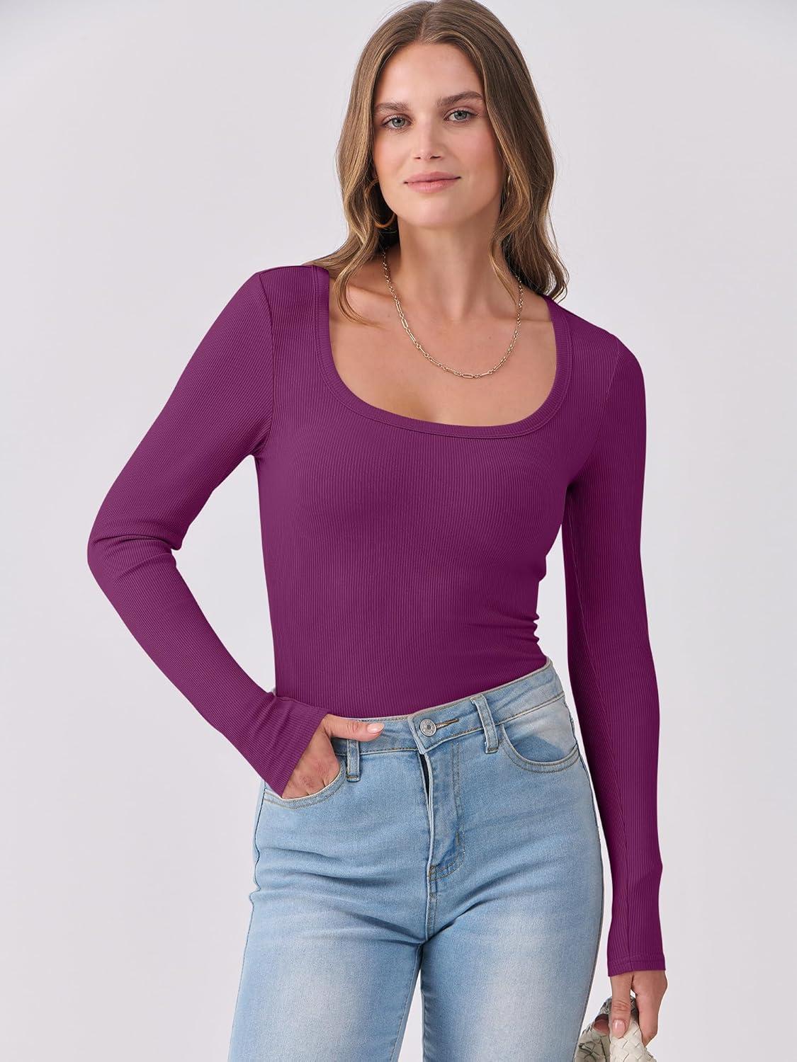 imageANRABESS Womens Long Sleeve Shirts Scoop Neck Ribbed Knit Slim Fitted Tops Casual Basic Tee 2025 Fall Fashion Outfits ClothesPurple