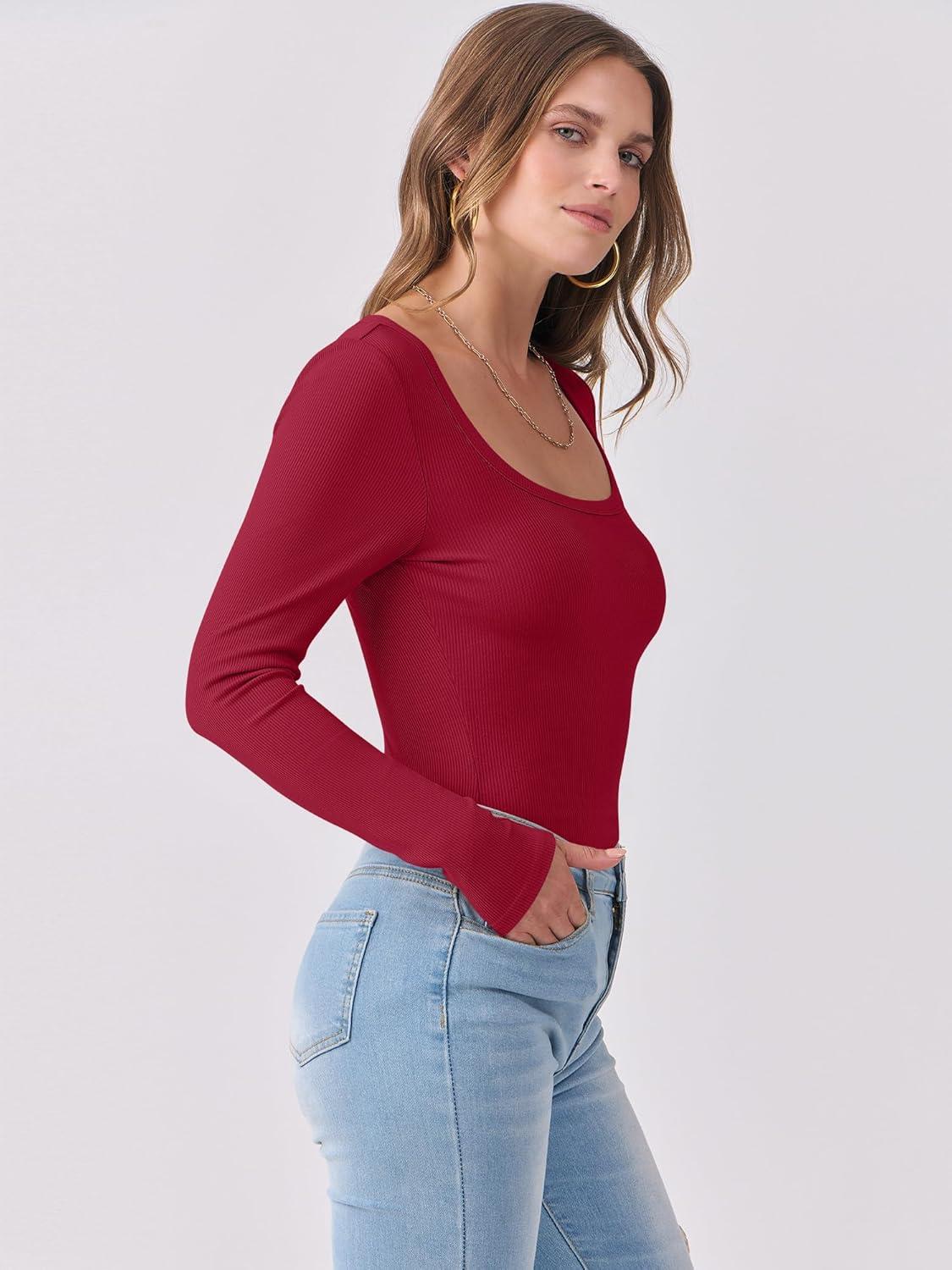 imageANRABESS Womens Long Sleeve Shirts Scoop Neck Ribbed Knit Slim Fitted Tops Casual Basic Tee 2025 Fall Fashion Outfits ClothesRed