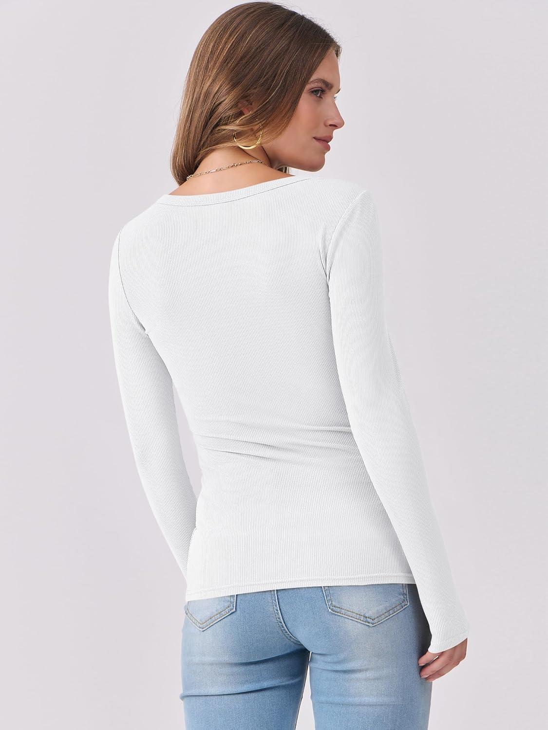 imageANRABESS Womens Long Sleeve Shirts Scoop Neck Ribbed Knit Slim Fitted Tops Casual Basic Tee 2025 Fall Fashion Outfits ClothesWhite