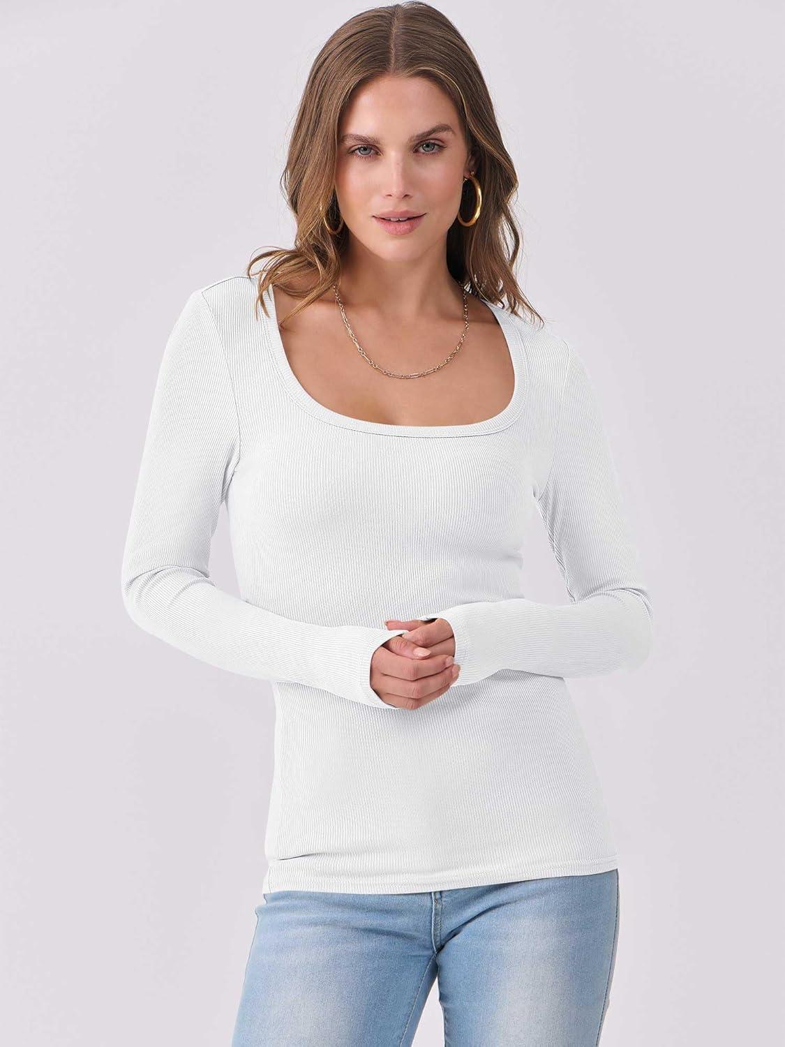 imageANRABESS Womens Long Sleeve Shirts Scoop Neck Ribbed Knit Slim Fitted Tops Casual Basic Tee 2025 Fall Fashion Outfits ClothesWhite