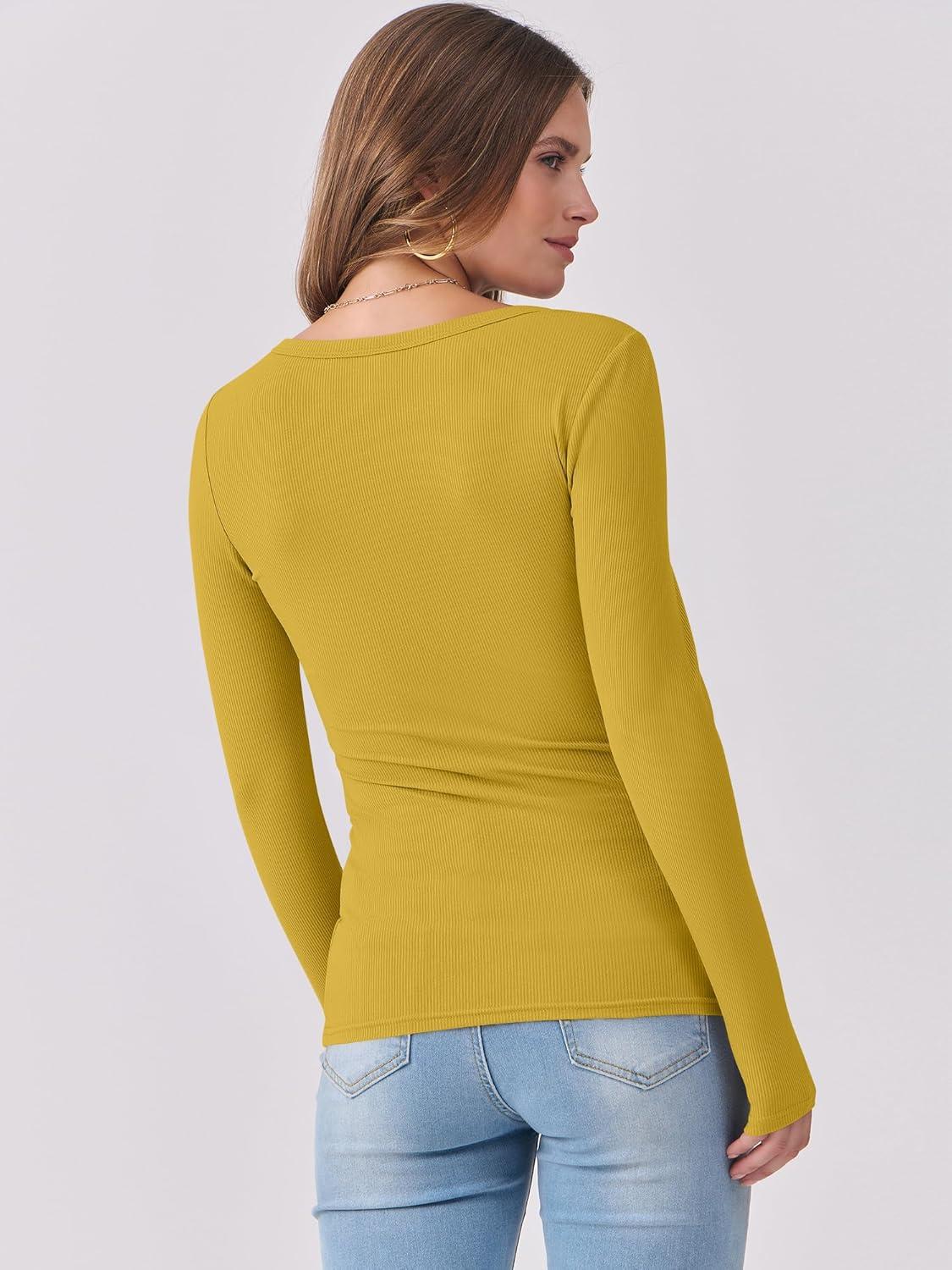 imageANRABESS Womens Long Sleeve Shirts Scoop Neck Ribbed Knit Slim Fitted Tops Casual Basic Tee 2025 Fall Fashion Outfits ClothesYellow