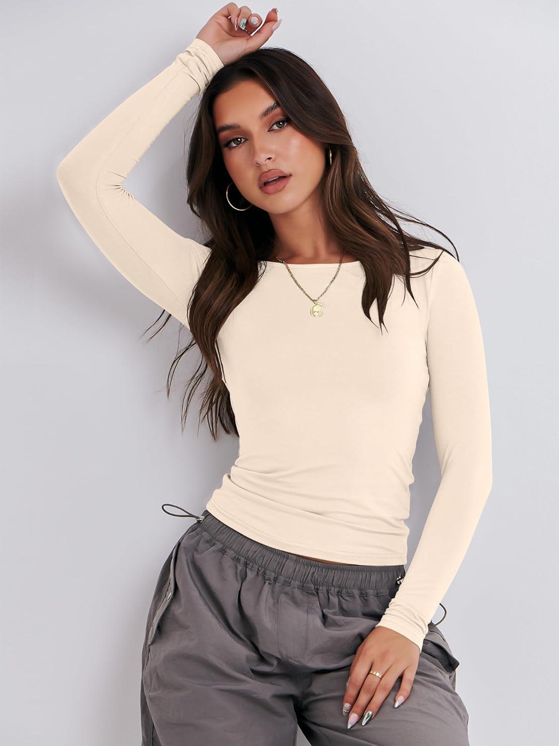 imageANRABESS Womens Long Sleeve Shirts Tight Fitted Going Out Crop Tops Crewneck Basic Tee Y2k Fall Outfits Teens Girls ClothesApricot