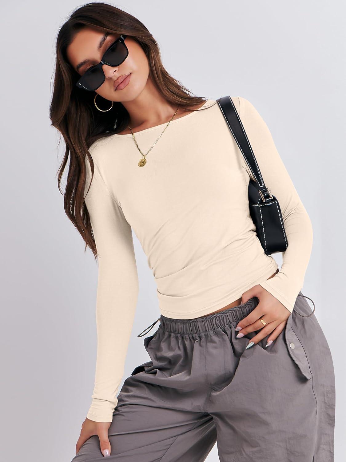 imageANRABESS Womens Long Sleeve Shirts Tight Fitted Going Out Crop Tops Crewneck Basic Tee Y2k Fall Outfits Teens Girls ClothesApricot