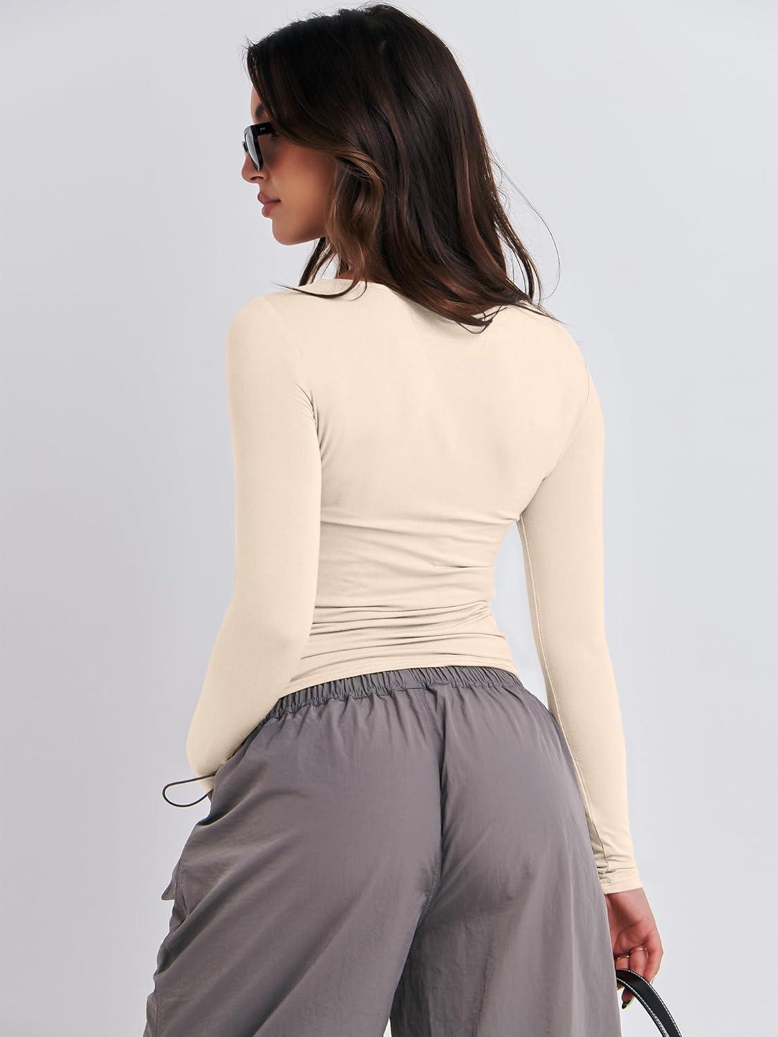 imageANRABESS Womens Long Sleeve Shirts Tight Fitted Going Out Crop Tops Crewneck Basic Tee Y2k Fall Outfits Teens Girls ClothesApricot