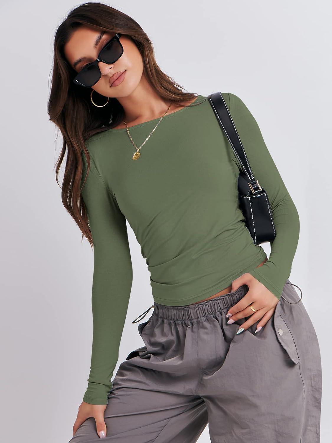 imageANRABESS Womens Long Sleeve Shirts Tight Fitted Going Out Crop Tops Crewneck Basic Tee Y2k Fall Outfits Teens Girls ClothesArmy Green