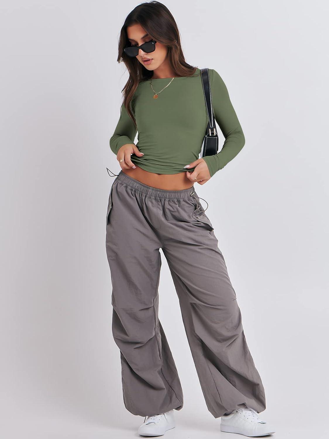 imageANRABESS Womens Long Sleeve Shirts Tight Fitted Going Out Crop Tops Crewneck Basic Tee Y2k Fall Outfits Teens Girls ClothesArmy Green