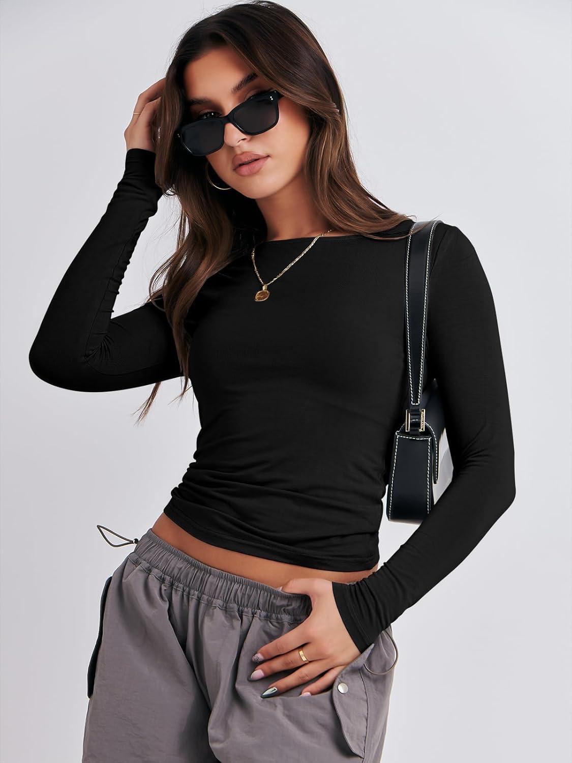 imageANRABESS Womens Long Sleeve Shirts Tight Fitted Going Out Crop Tops Crewneck Basic Tee Y2k Fall Outfits Teens Girls ClothesBlack