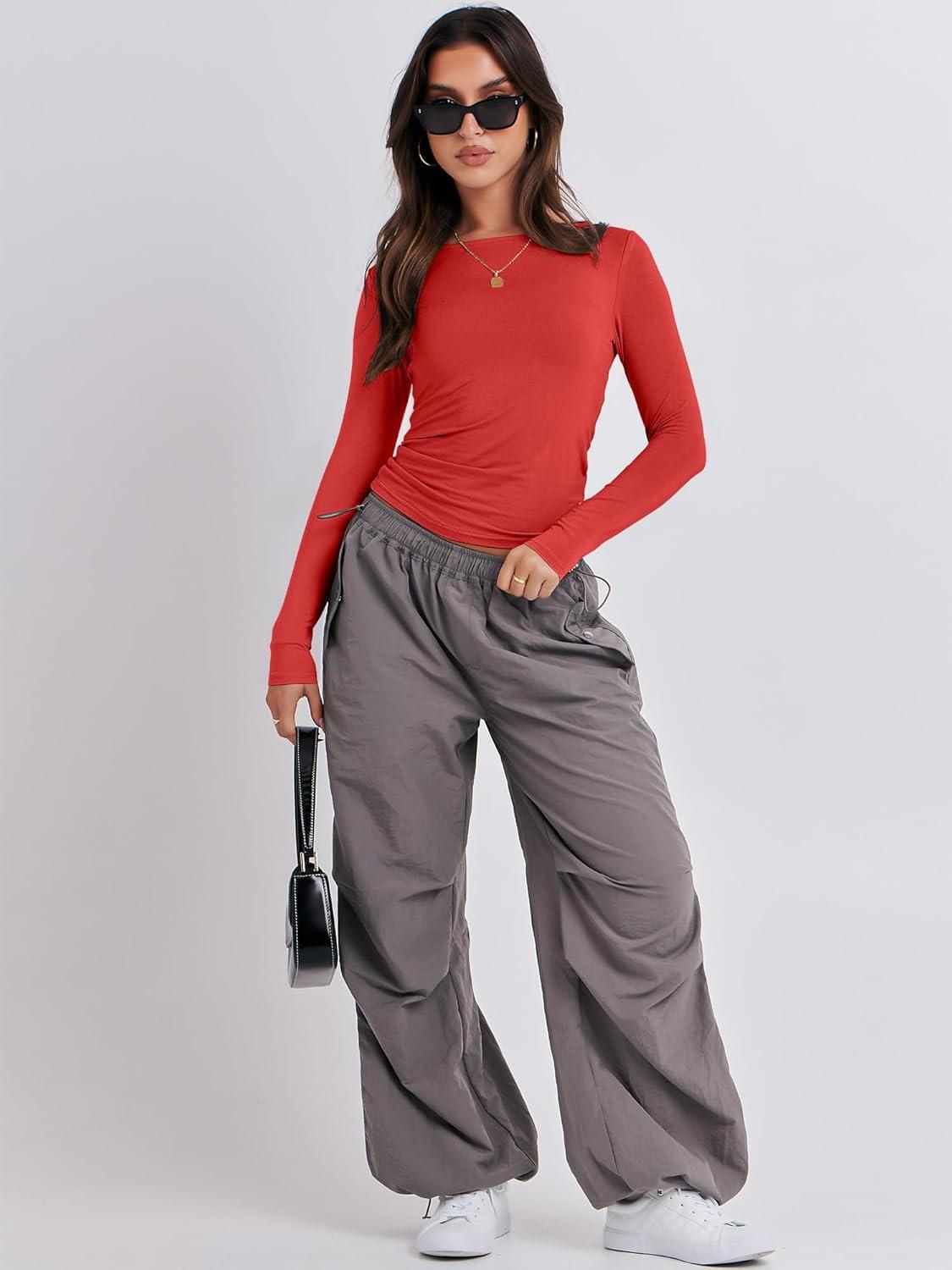 imageANRABESS Womens Long Sleeve Shirts Tight Fitted Going Out Crop Tops Crewneck Basic Tee Y2k Fall Outfits Teens Girls ClothesBrilliant Red