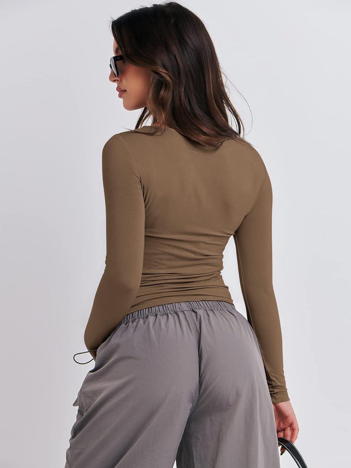 imageANRABESS Womens Long Sleeve Shirts Tight Fitted Going Out Crop Tops Crewneck Basic Tee Y2k Fall Outfits Teens Girls ClothesBrown