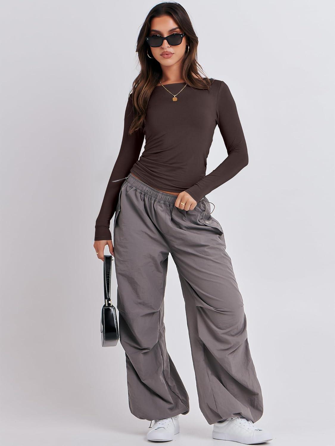 imageANRABESS Womens Long Sleeve Shirts Tight Fitted Going Out Crop Tops Crewneck Basic Tee Y2k Fall Outfits Teens Girls ClothesDeep Brown