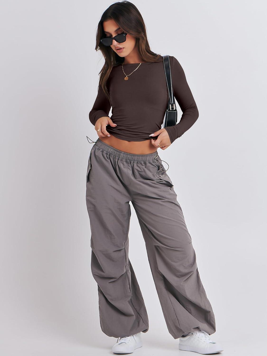 imageANRABESS Womens Long Sleeve Shirts Tight Fitted Going Out Crop Tops Crewneck Basic Tee Y2k Fall Outfits Teens Girls ClothesDeep Brown