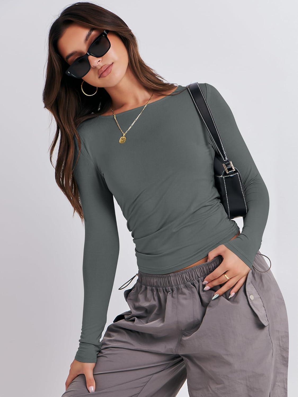 imageANRABESS Womens Long Sleeve Shirts Tight Fitted Going Out Crop Tops Crewneck Basic Tee Y2k Fall Outfits Teens Girls ClothesDeep Grey